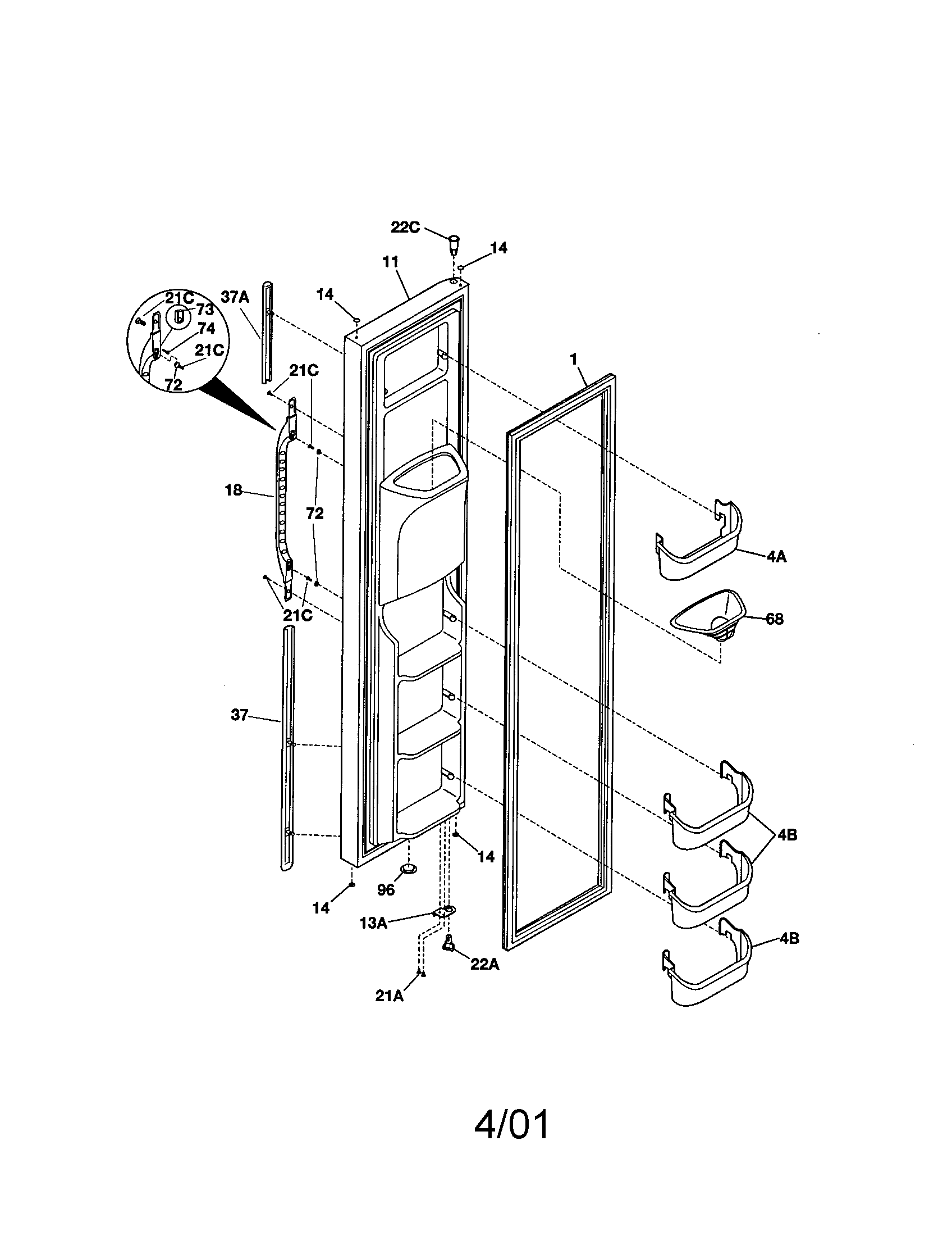 Kenmore 25351232101 freezer door diagram