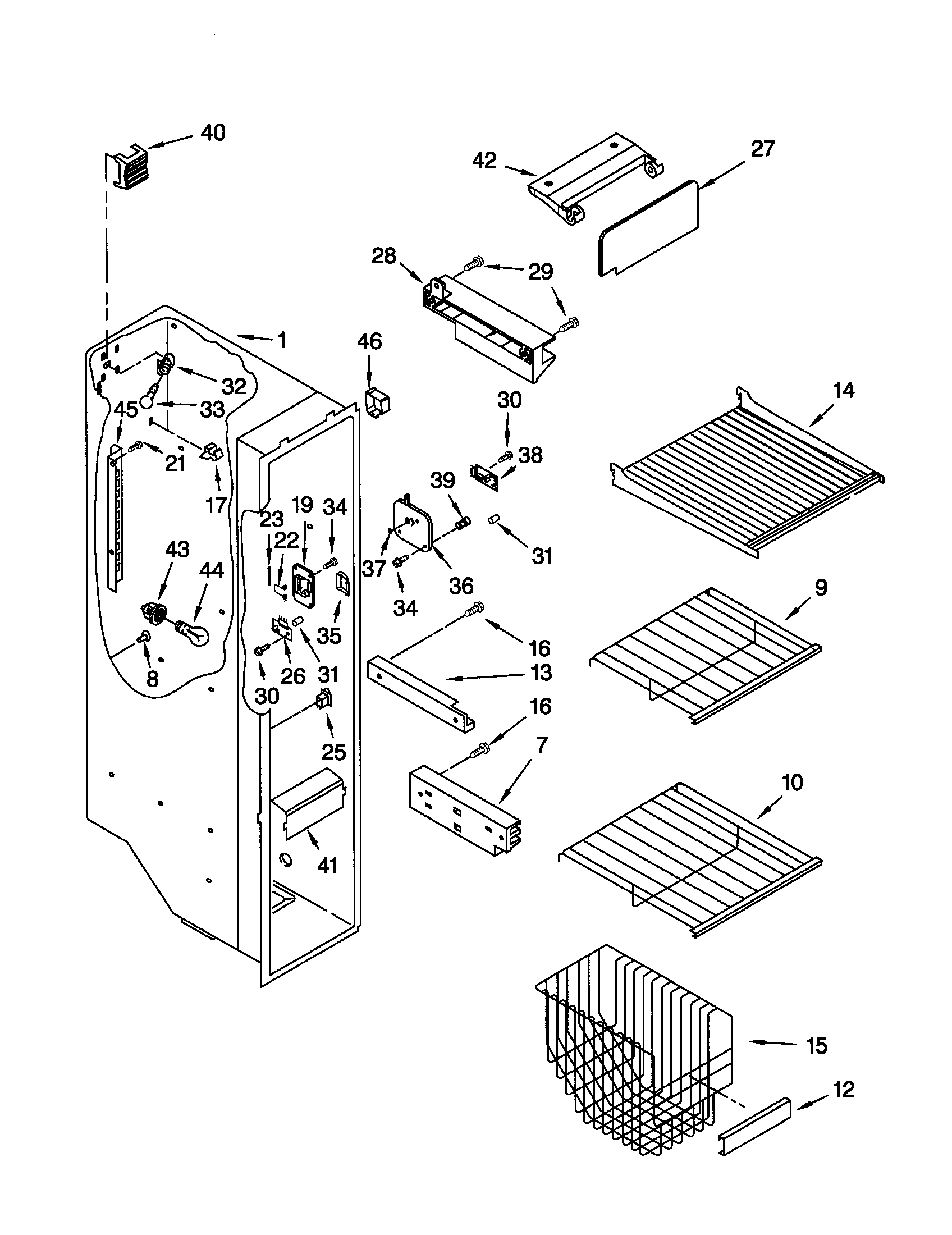 Kenmore 10651559101 freezer liner diagram