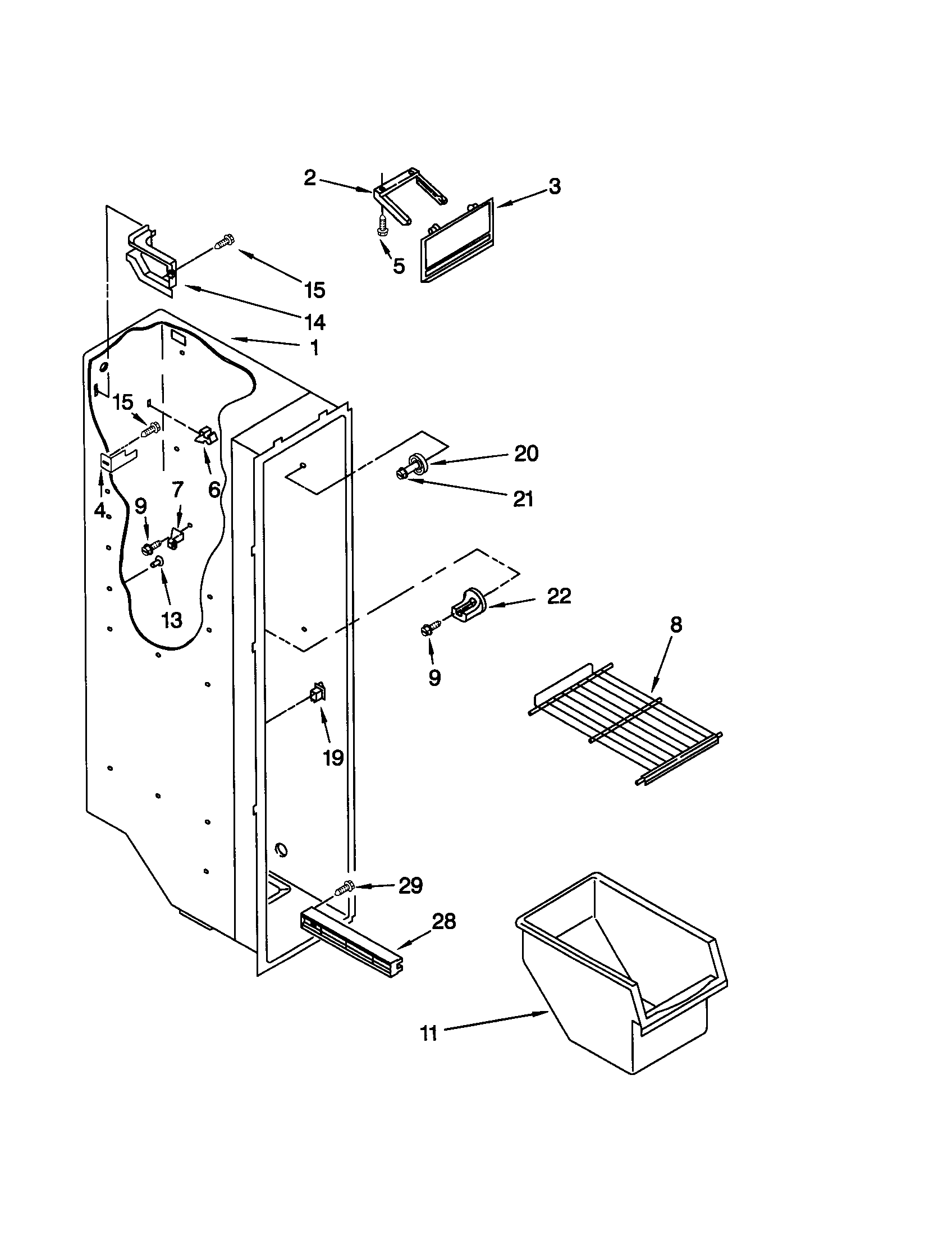 Kenmore 10651212100 freezer liner diagram