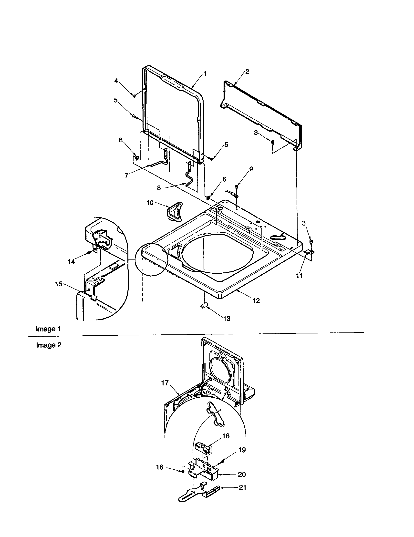 Amana ALW780QMW-PALW780QMW cabinet top, door and door switch diagram