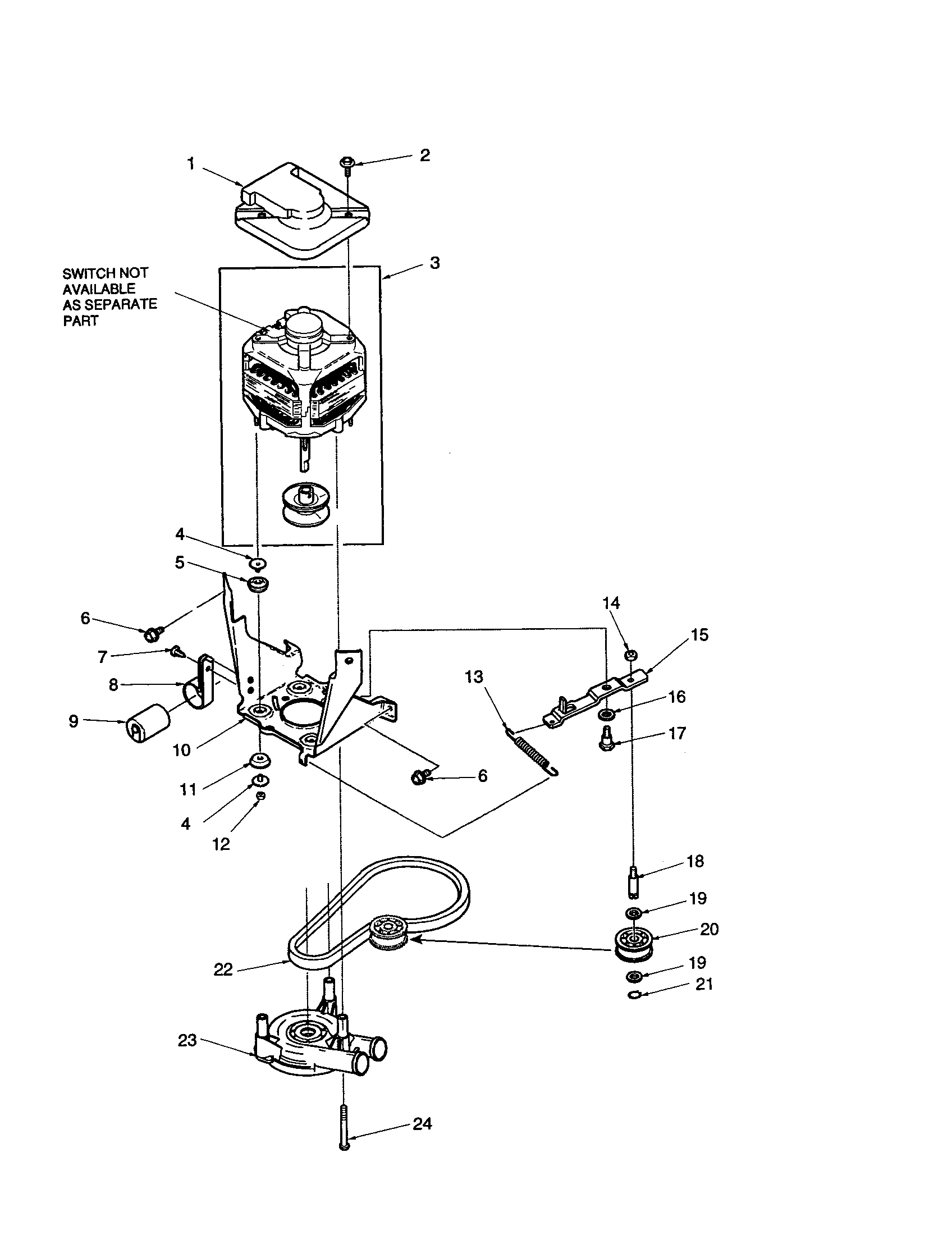 Amana ALW780QMW-PALW780QMW motor, belt, pump and idler diagram
