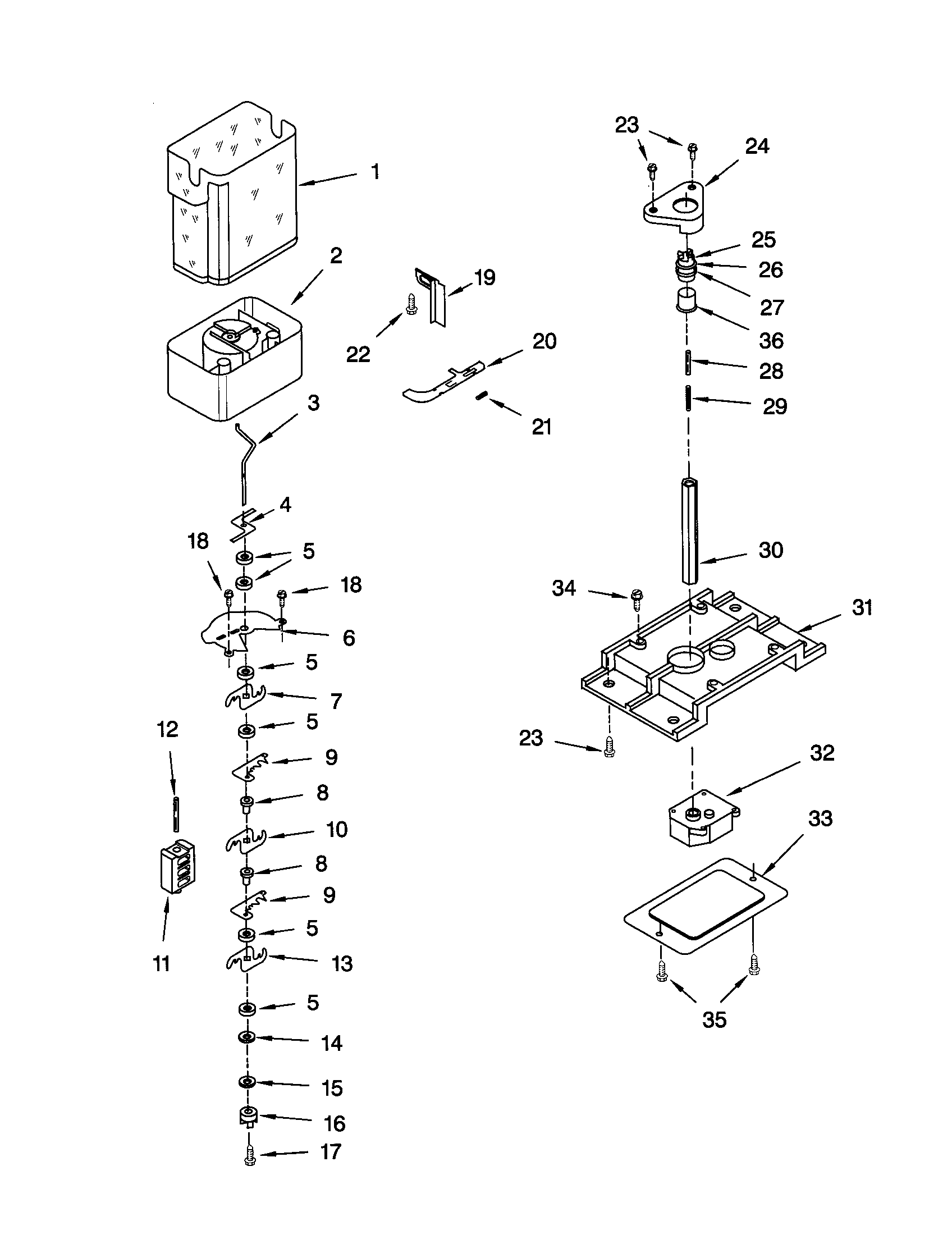 Kenmore 10652759100 motor and ice container diagram