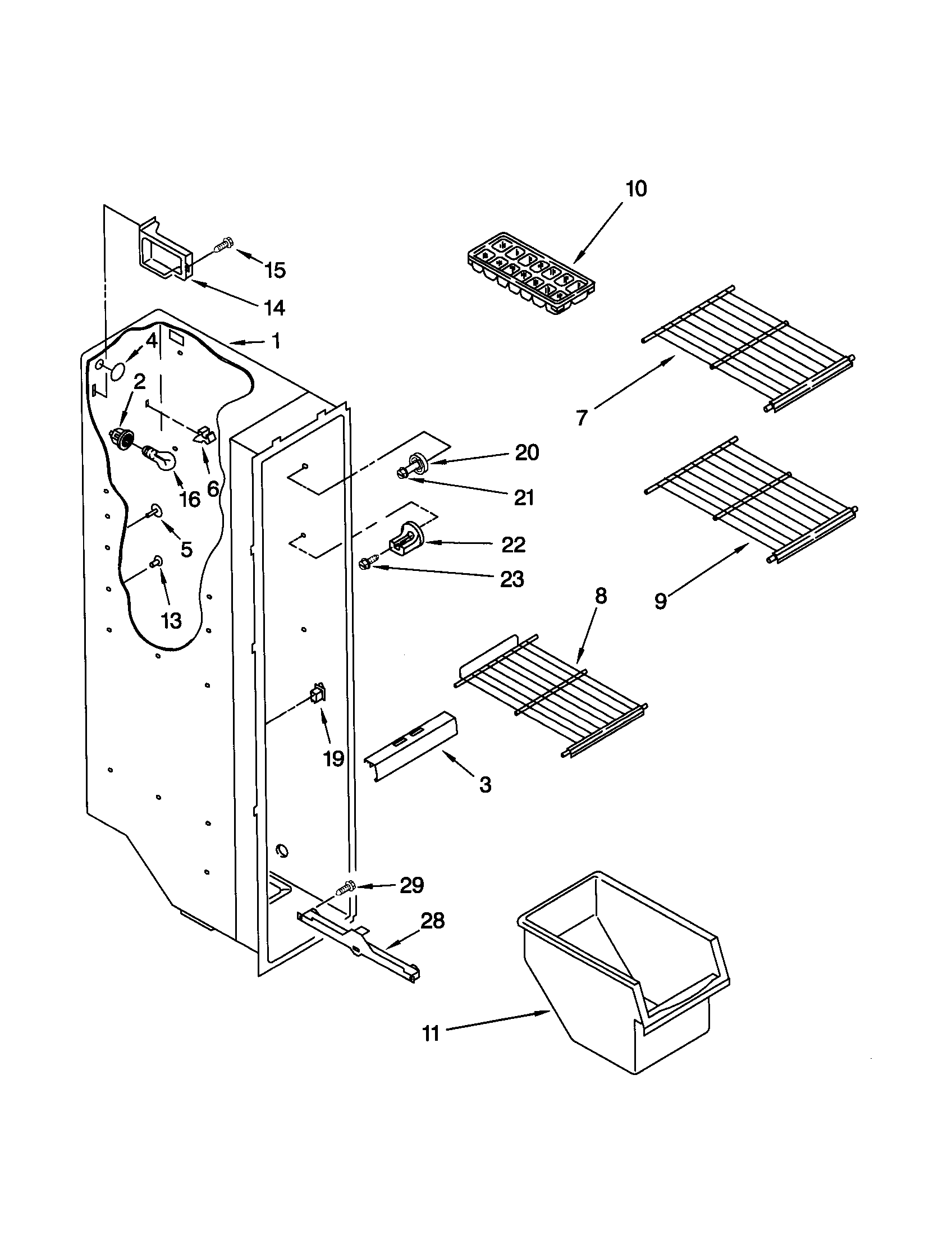 Kenmore 10641212100 freezer liner diagram