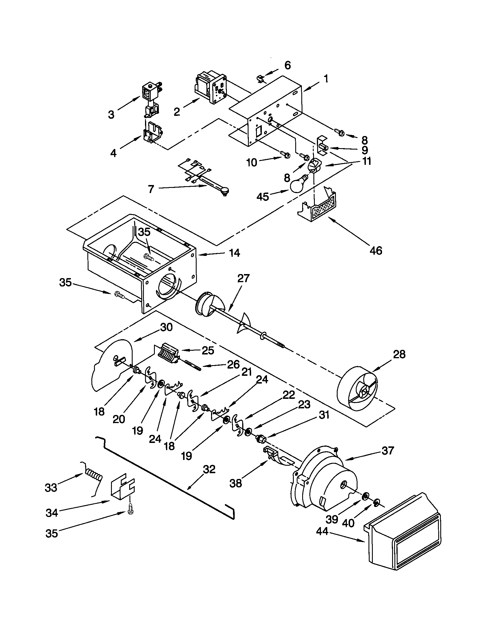 Kenmore 10652212100 motor and ice container diagram