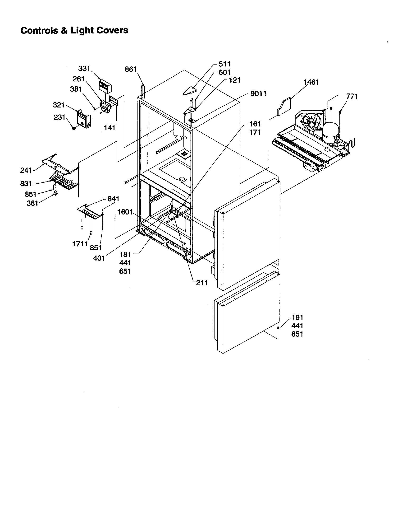 Amana BC21V1C-P1325022WC controls and light covers diagram