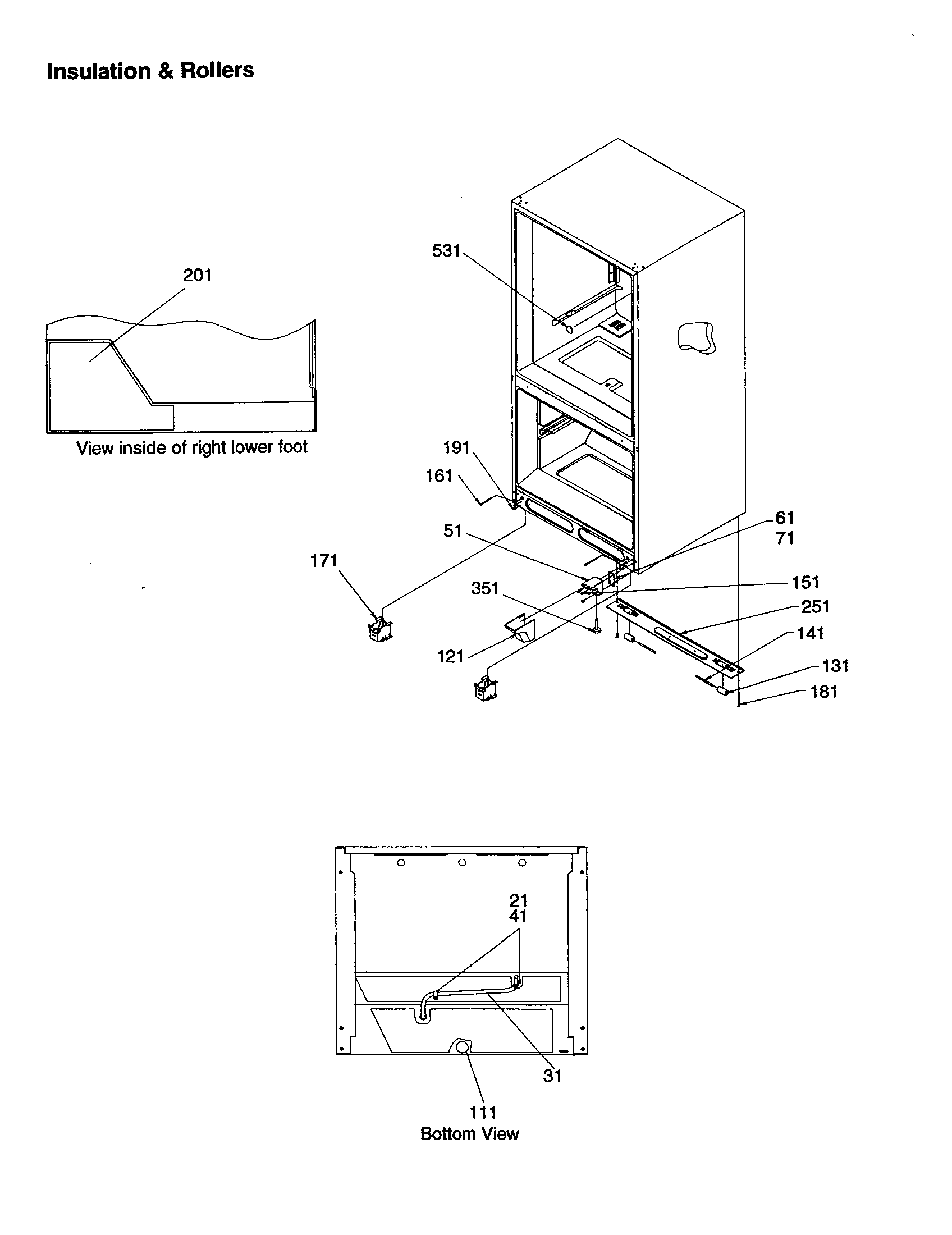 Amana BC21V1C-P1325022WC insulation and rollers diagram