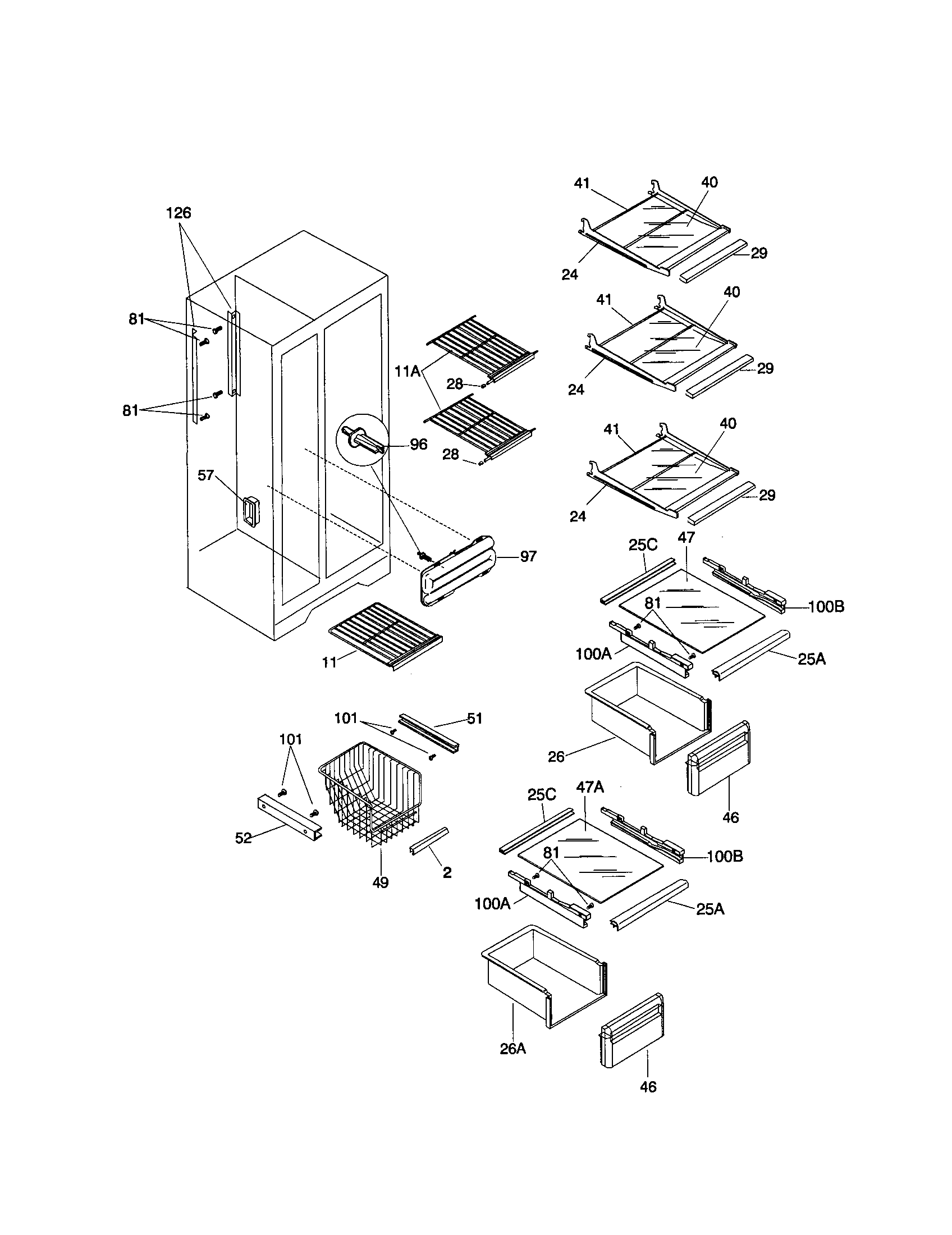 Frigidaire FRS20WRHW3 shelves diagram