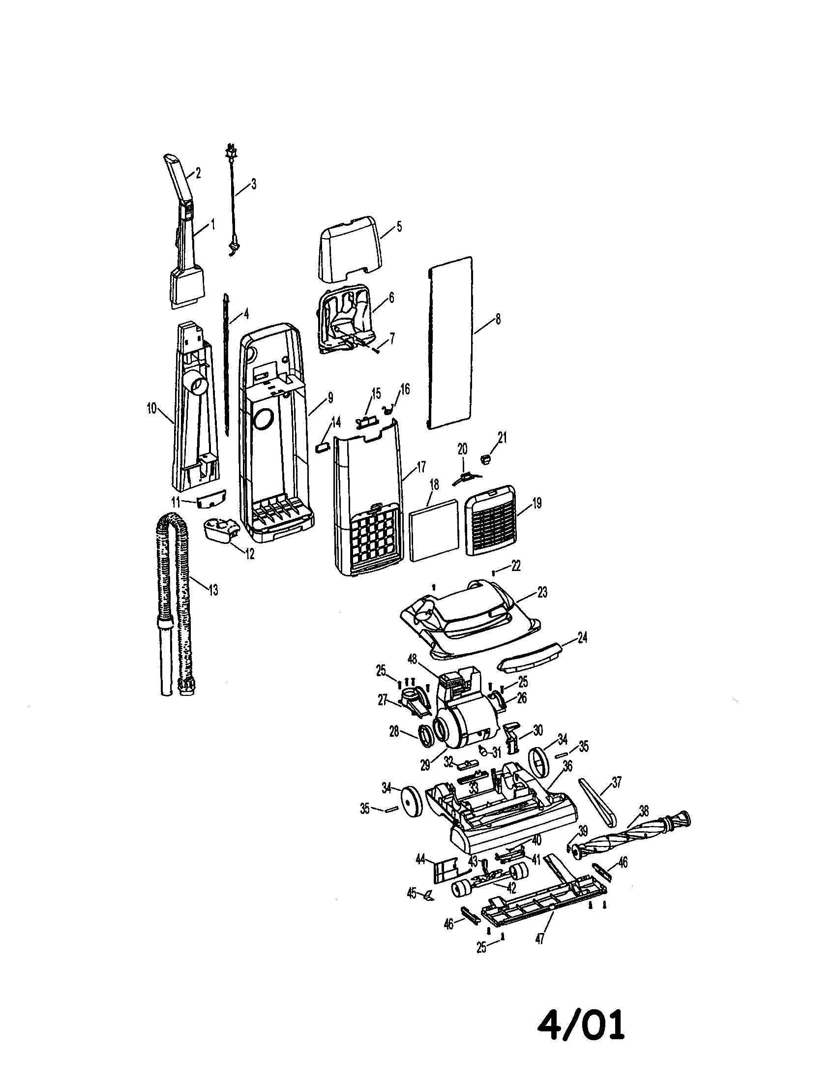 Hoover U5253-980 upright vacuum diagram