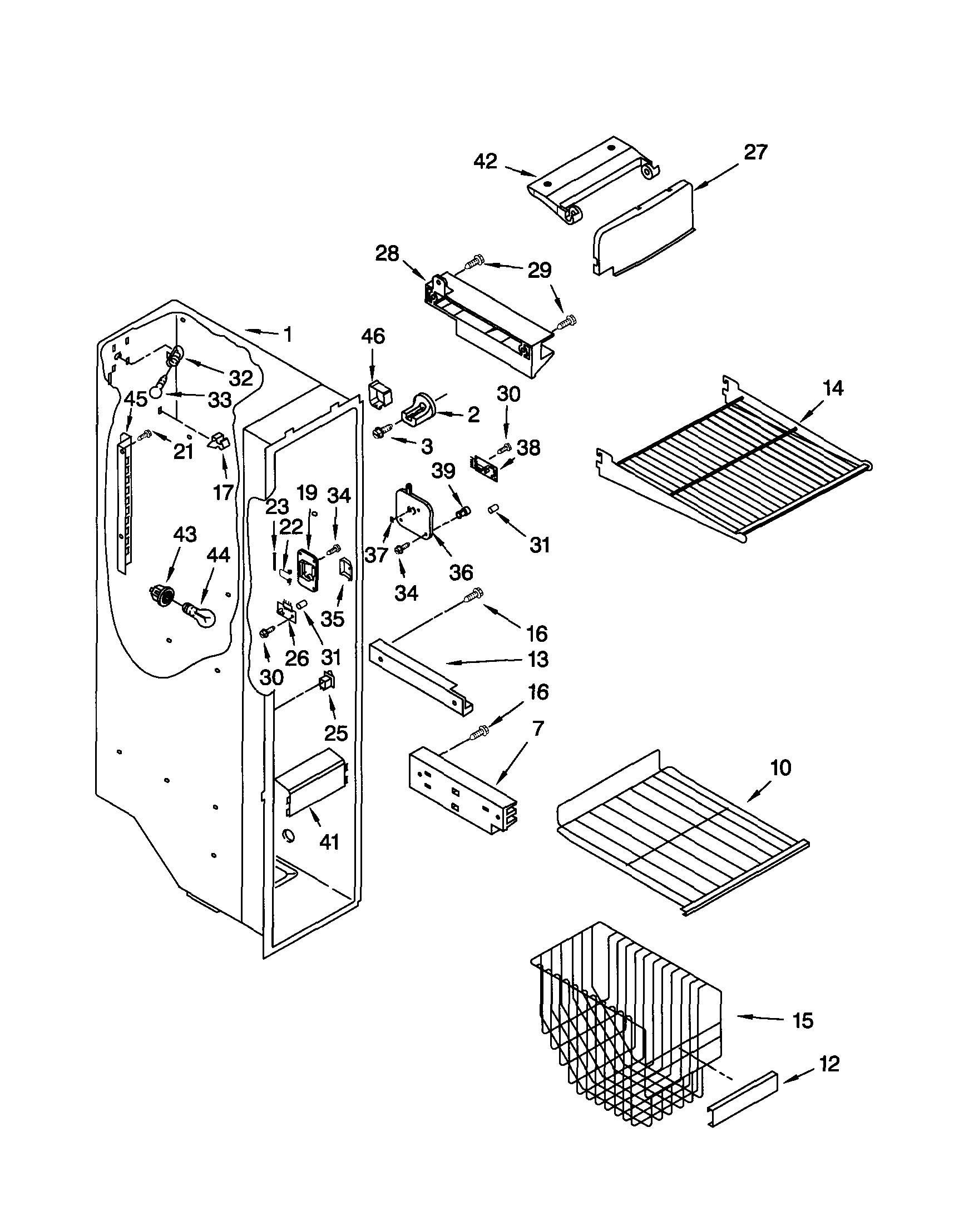 Kenmore 10651264101 freezer liner diagram