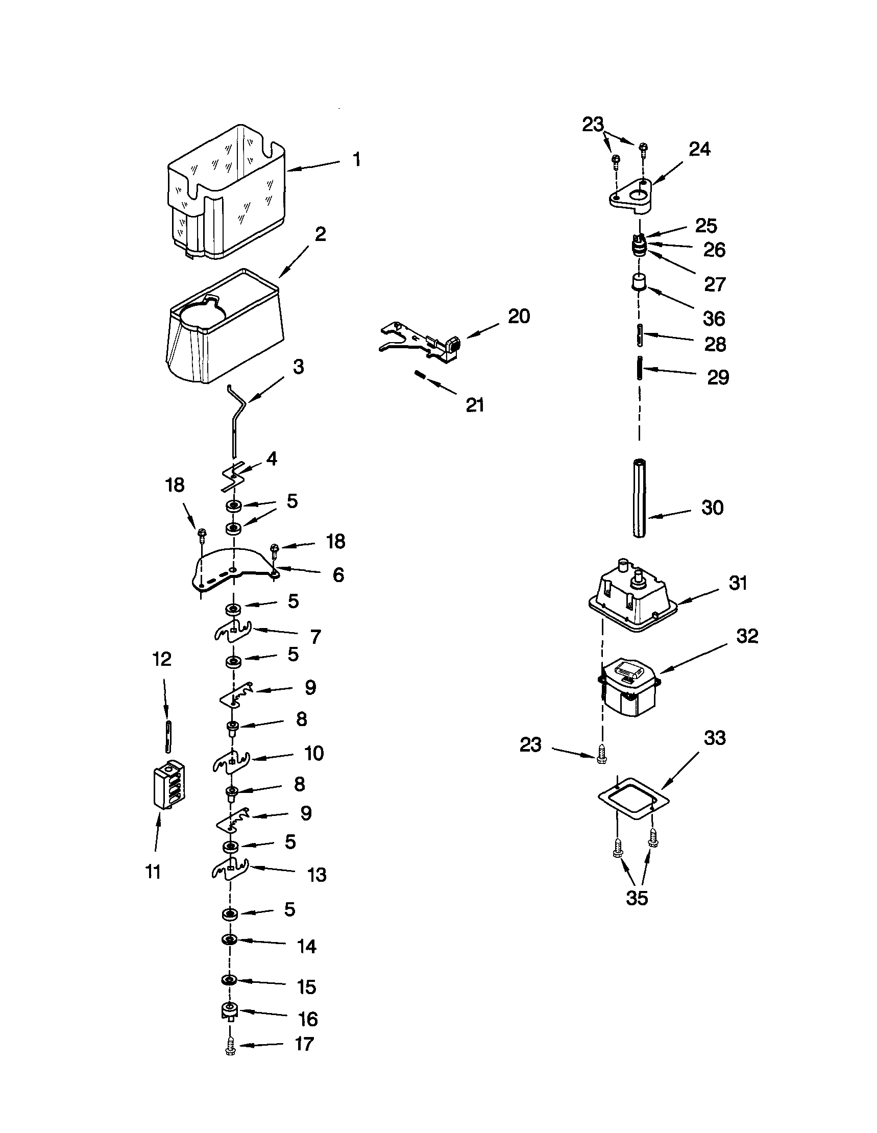 Kenmore 10651264101 motor and ice container diagram