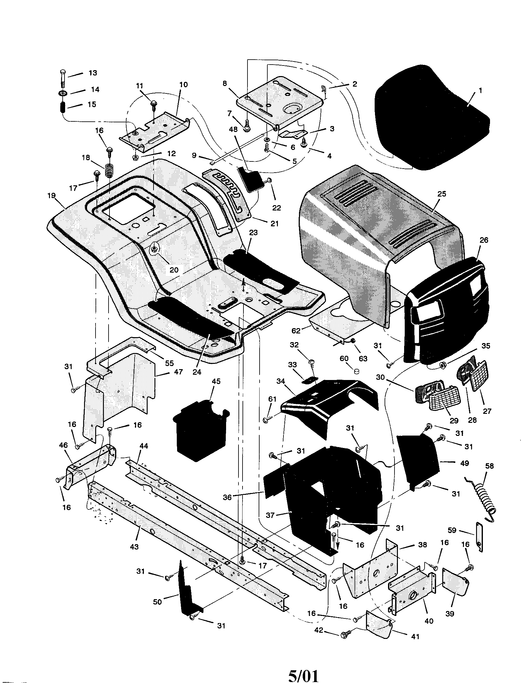 Murray 42583X9A chassis and hood diagram