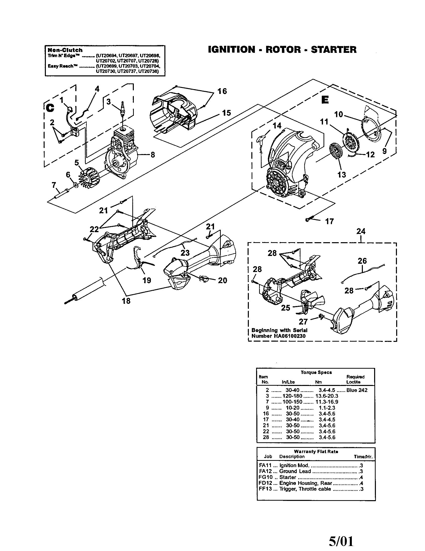 Homelite UT20704 ignition/rotor/starter diagram