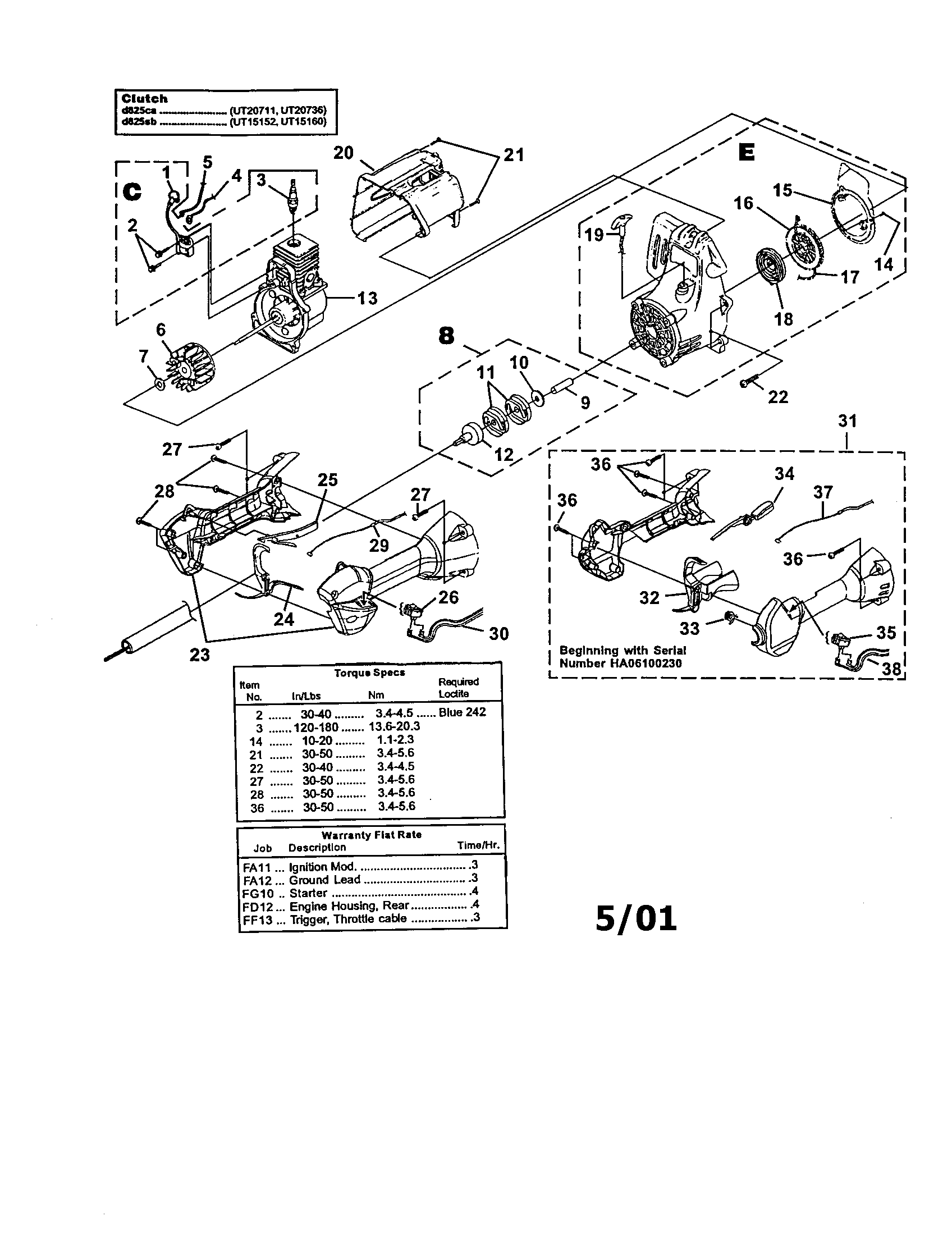 Homelite UT15152 ignition/rotor/starter/clutch diagram