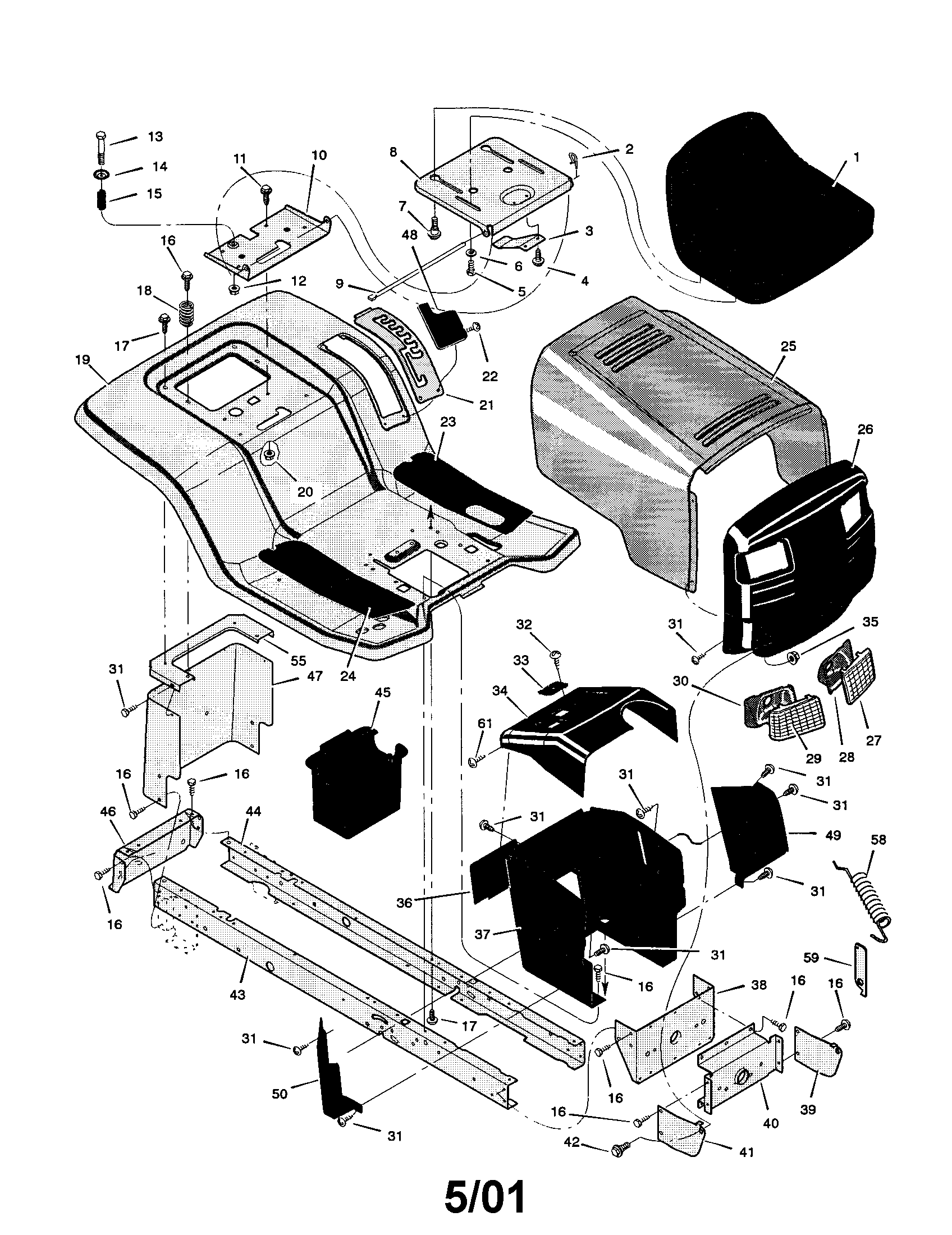 Murray 50568X9A chassis and hood diagram