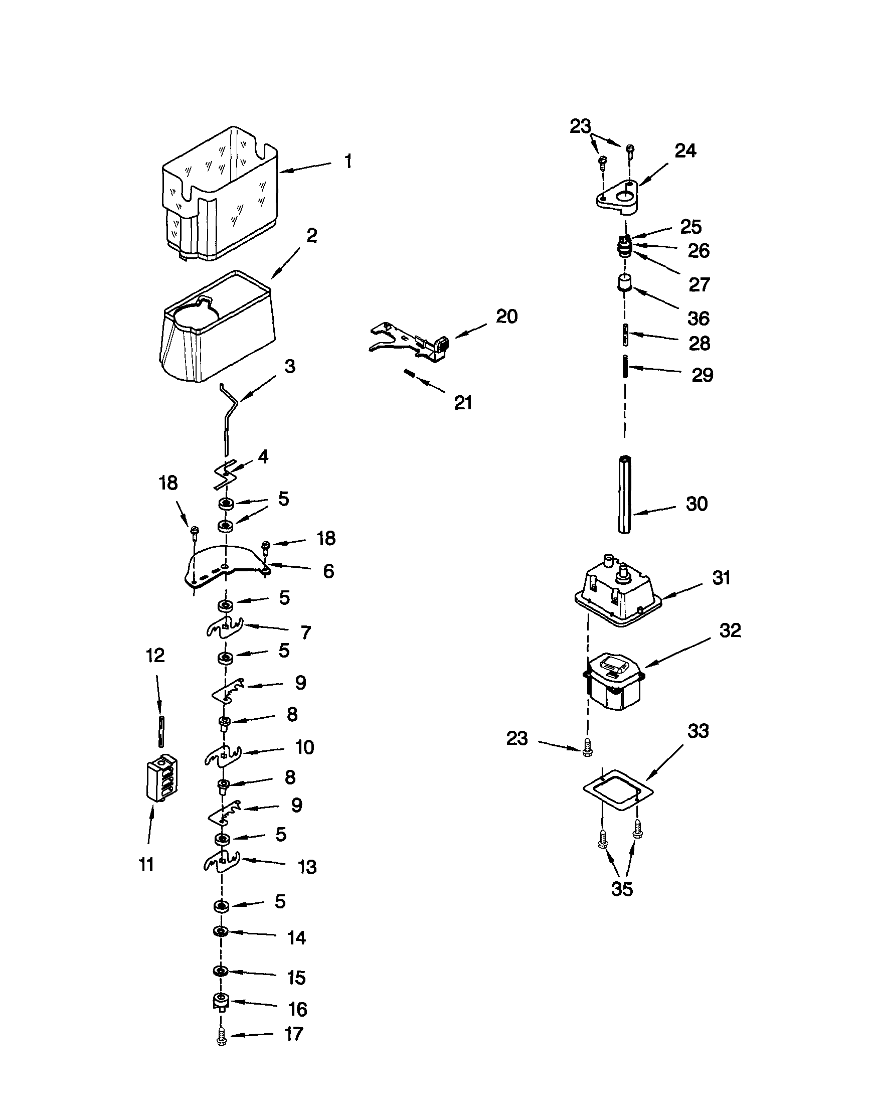 Kenmore 10652254100 motor and ice container diagram