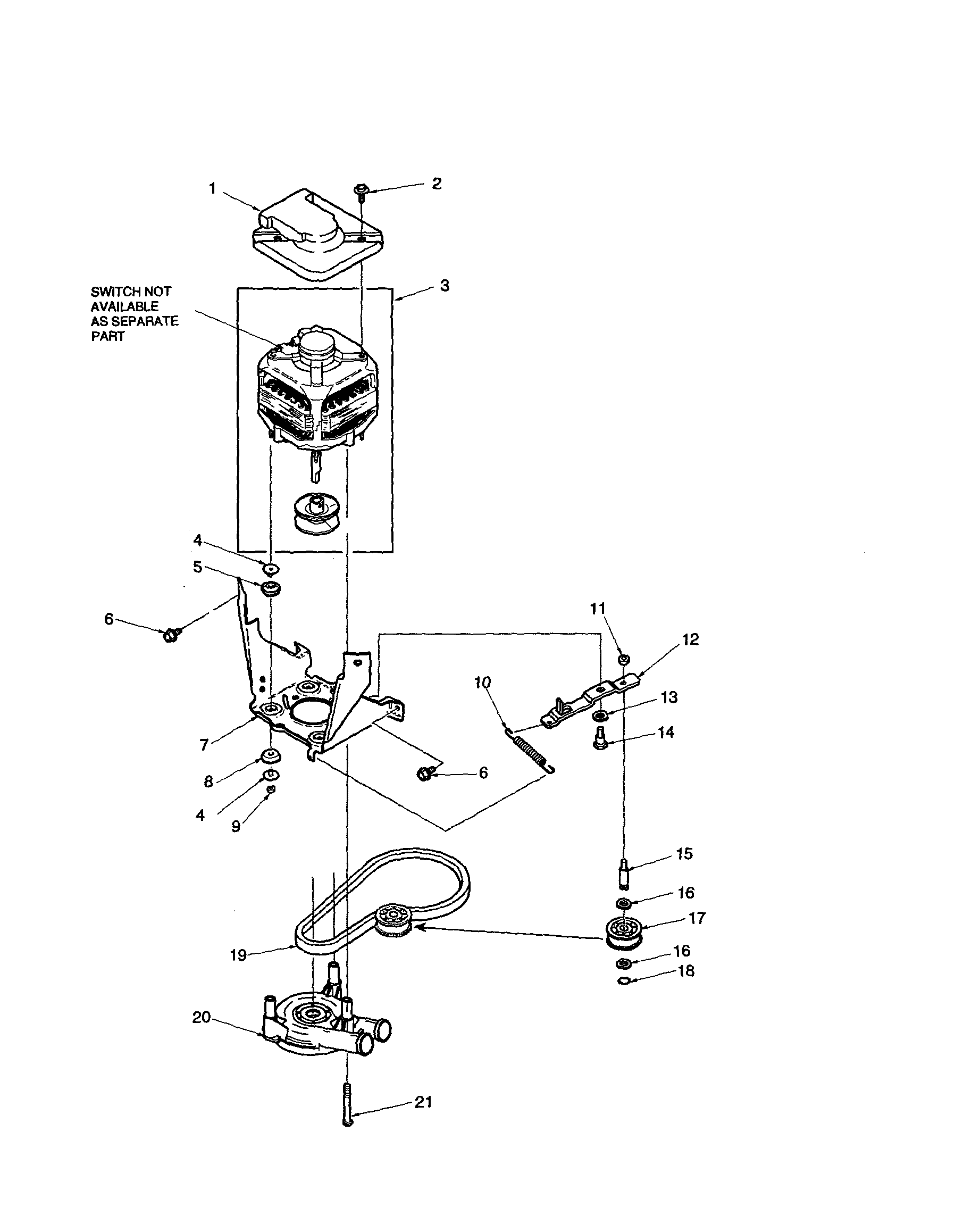 Amana DLW330RA-PDLW330RA motor/belt/pump/idler diagram