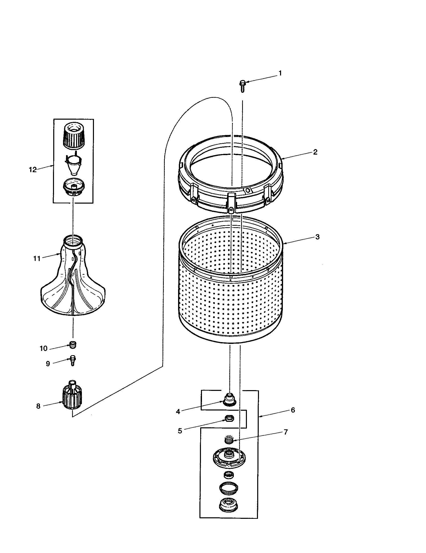 Amana DLW330RA-PDLW330RA agitator/drive bell/washertub/hub diagram