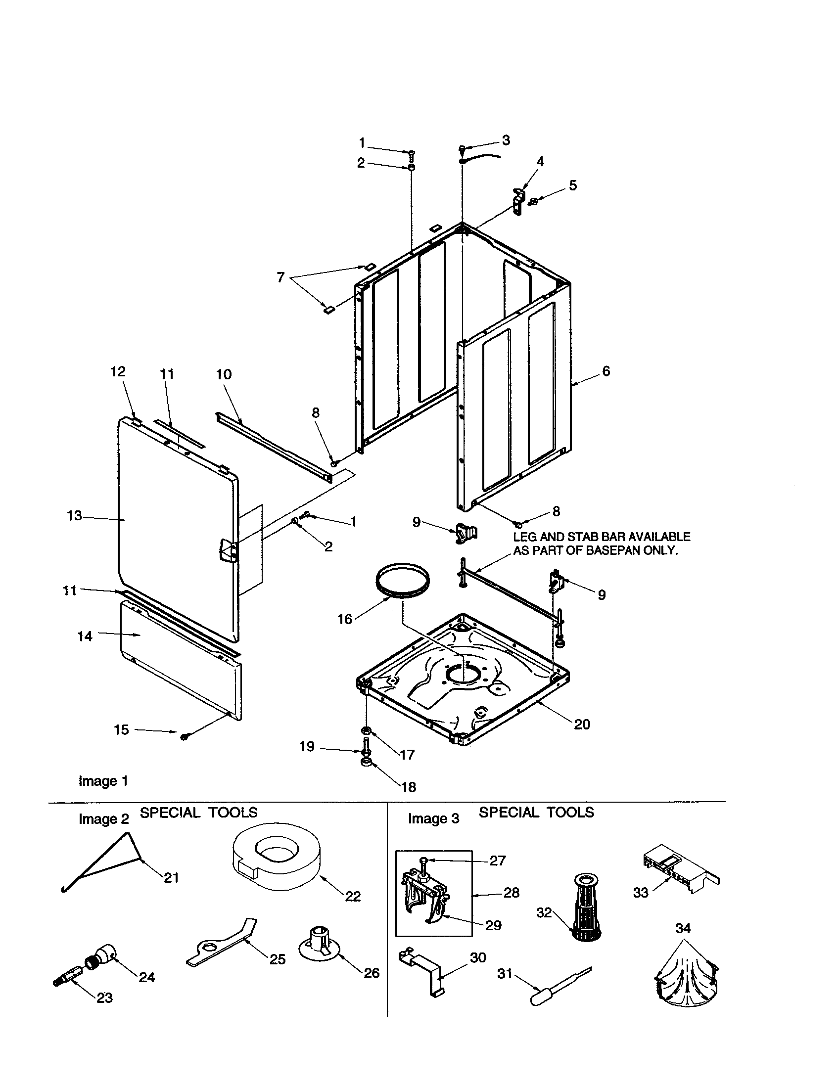 Amana DLW330RA-PDLW330RA base/cabinet/front/special tools diagram