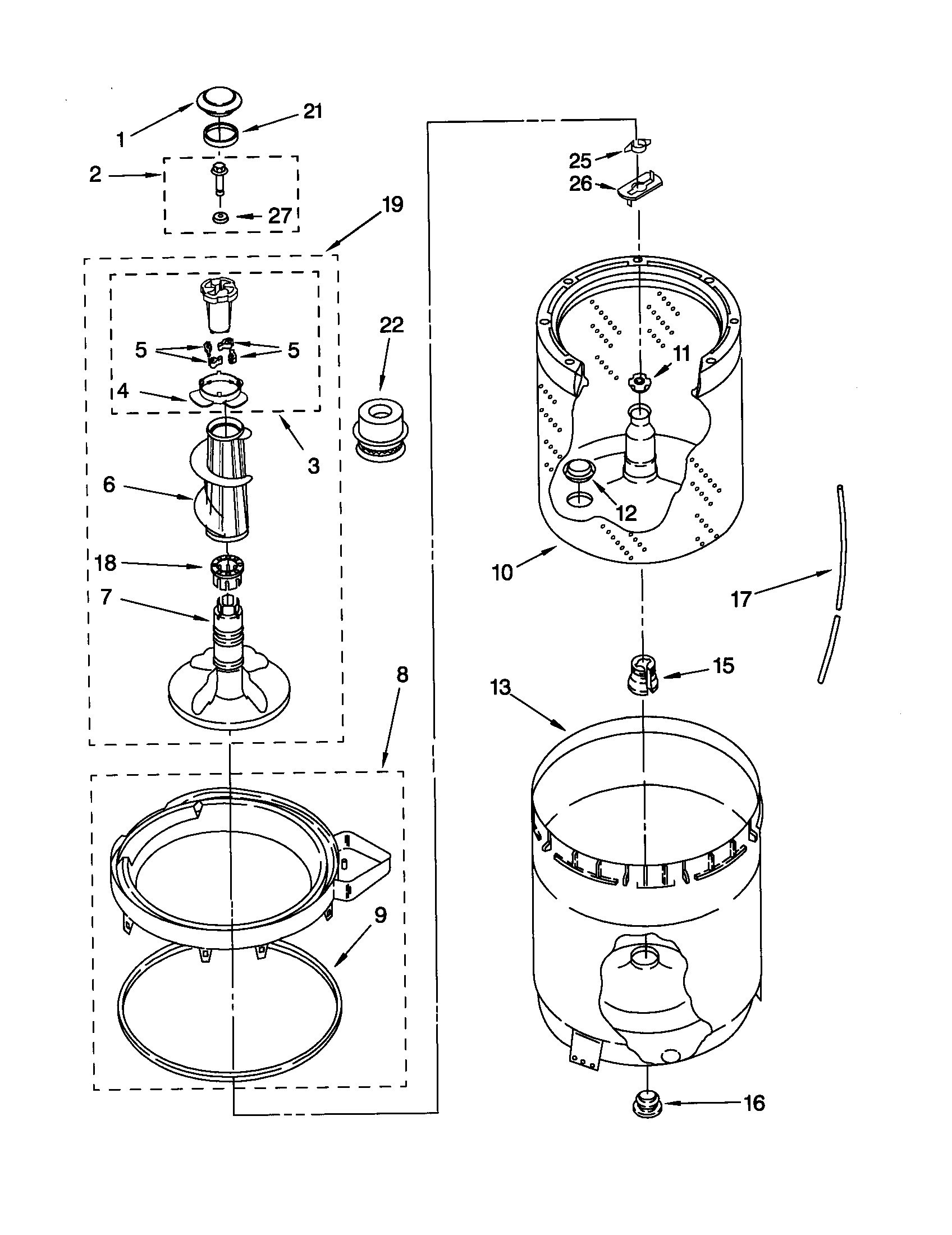 Kenmore 11022652100 agitator, basket and tube diagram