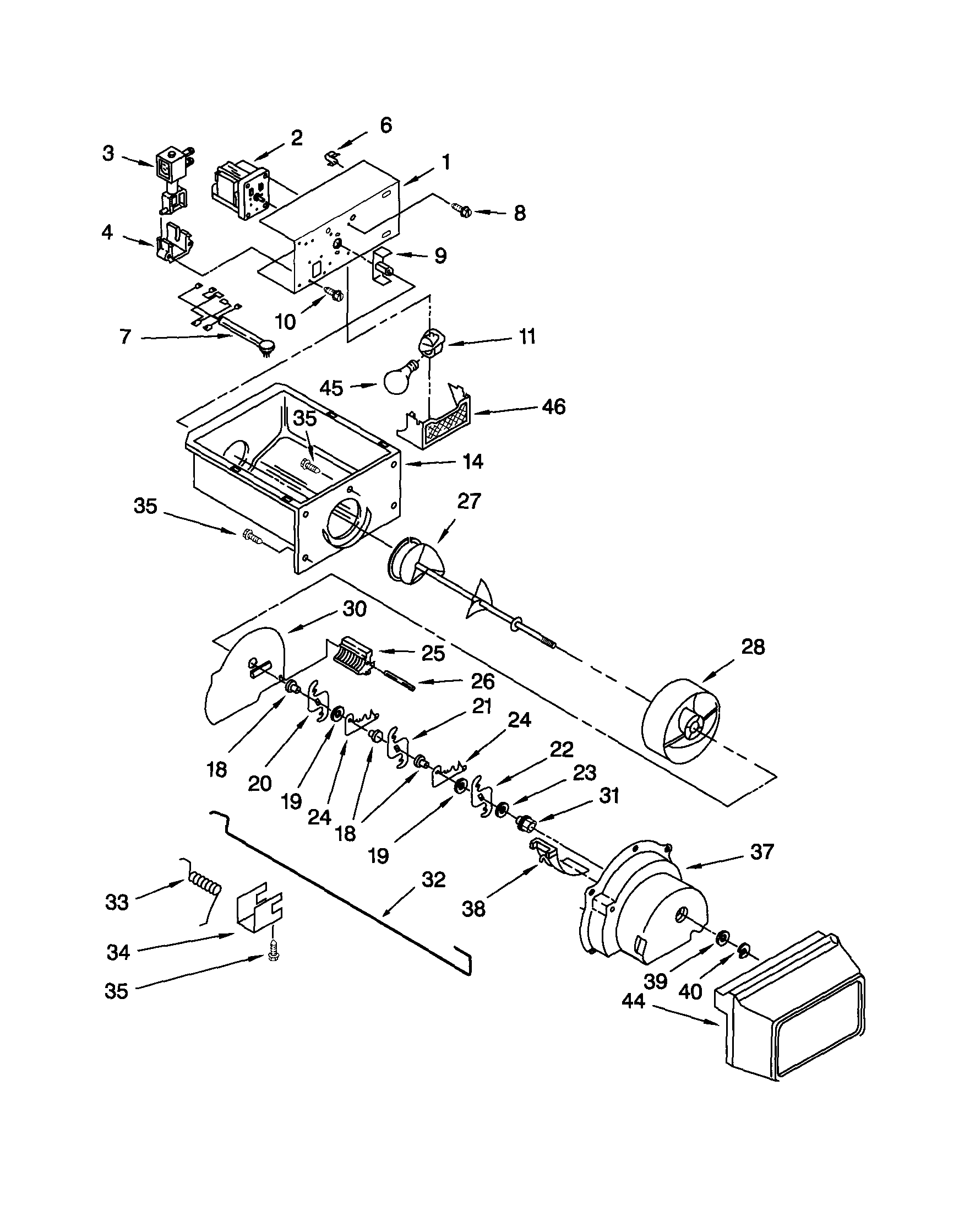 Kenmore 10650512003 motor and ice container diagram