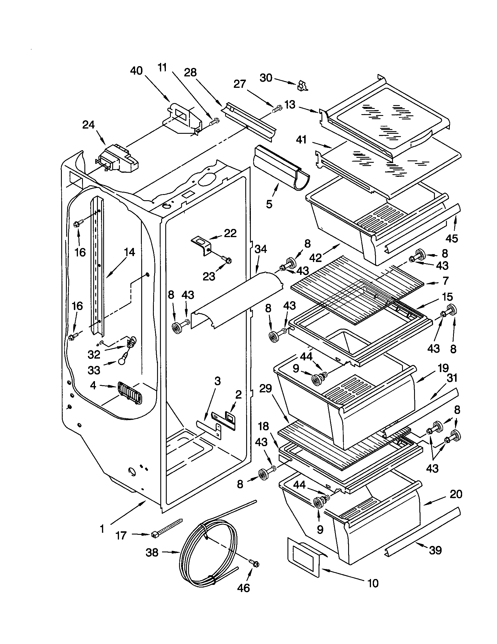 Kenmore 10651524100 refrigerator liner diagram