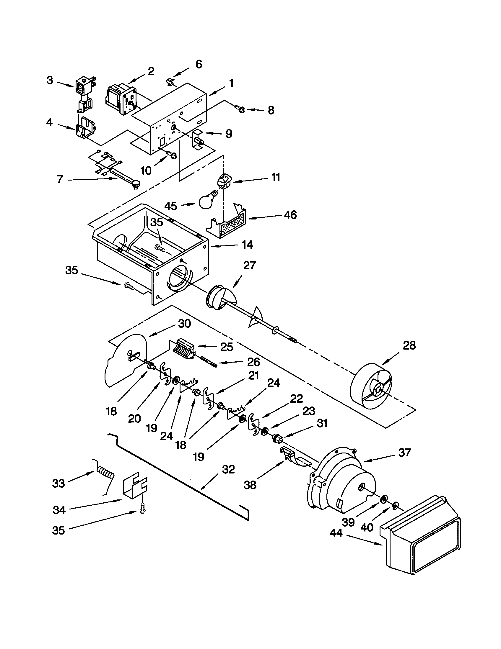 Kenmore 10651524100 motor and ice container diagram