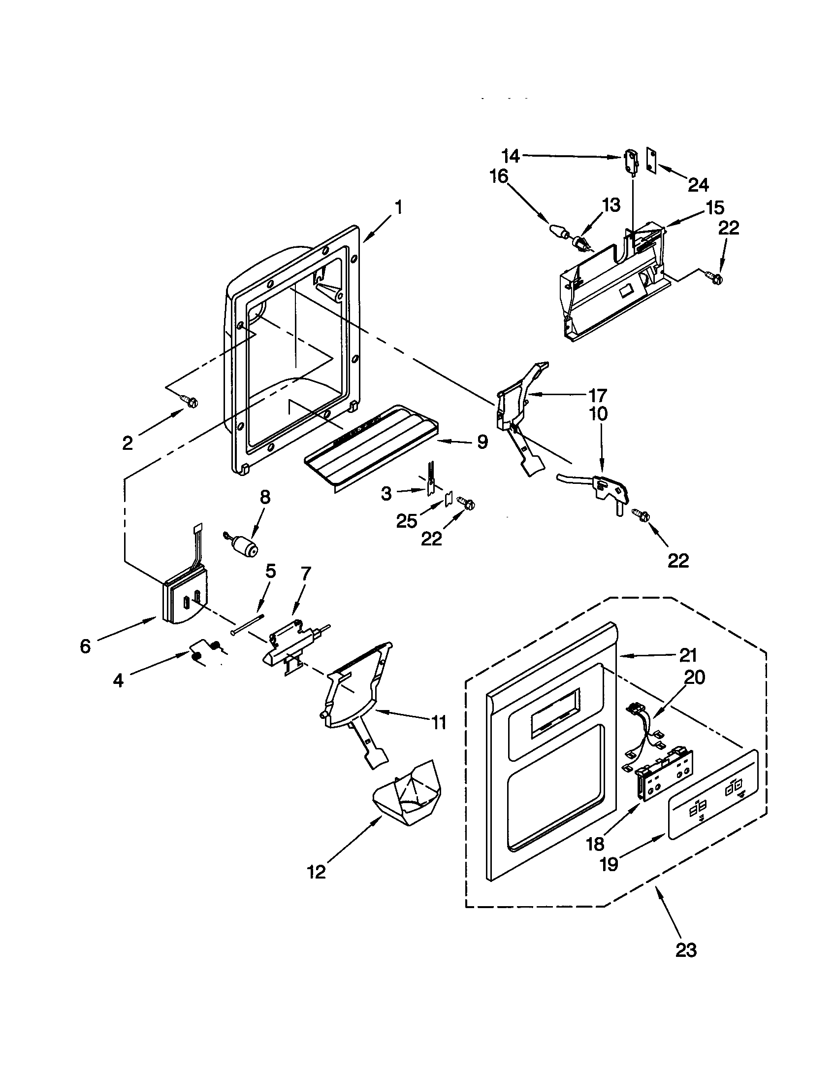Kenmore 10651524100 dispenser front diagram