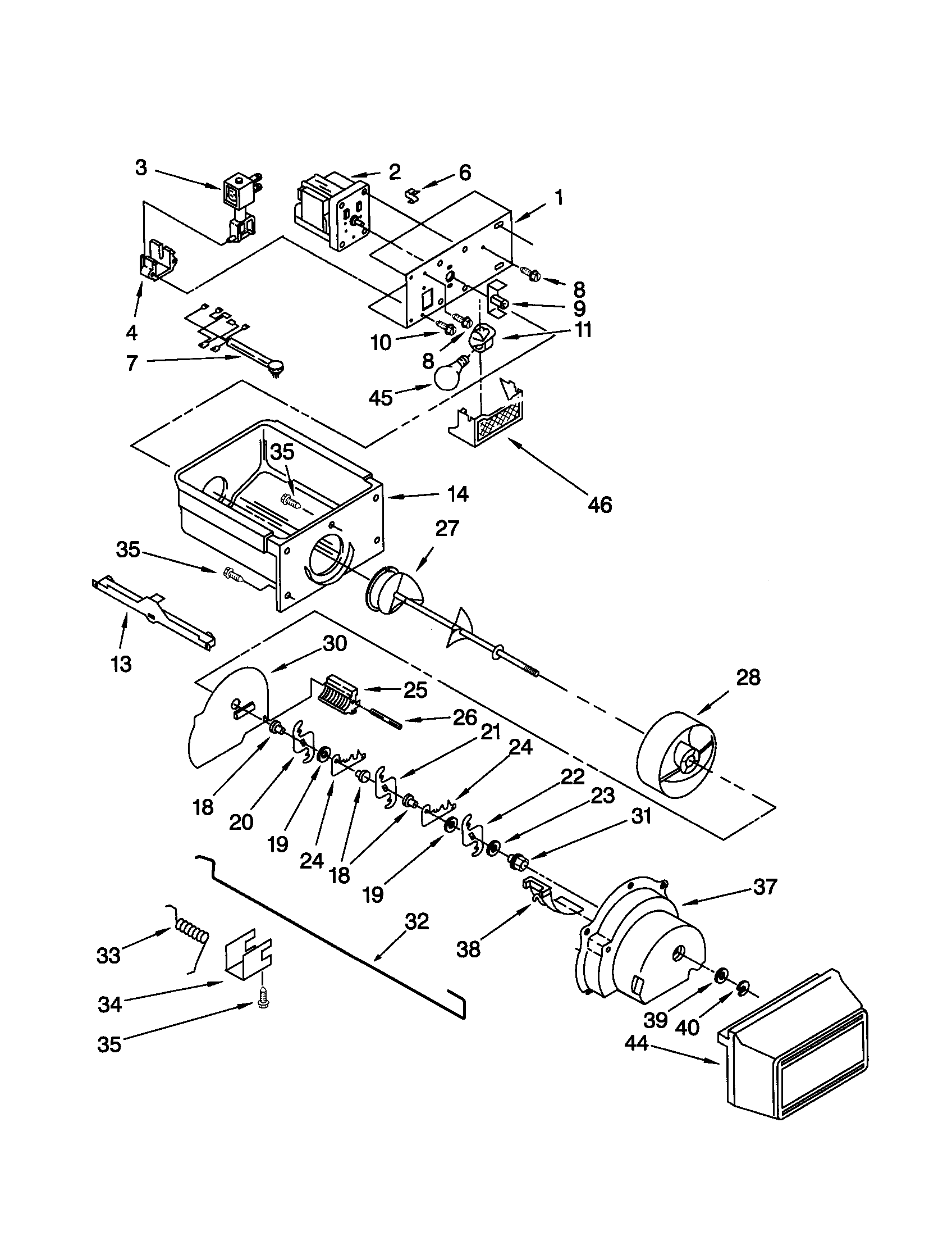 Kenmore 10652534101 motor and ice container diagram