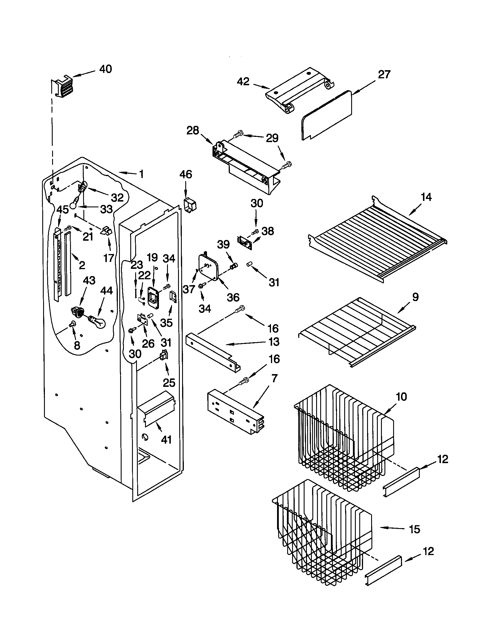 Kenmore 10652764100 freezer liner diagram