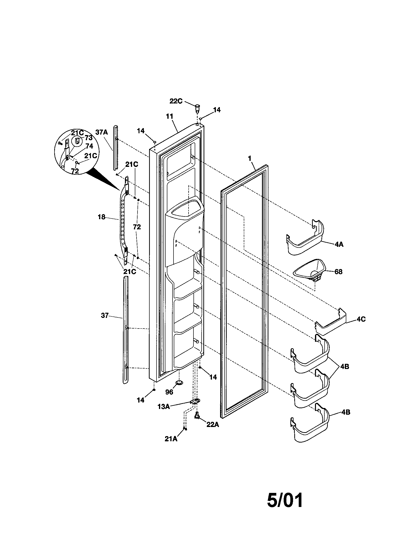 Kenmore 25351694100 freezer door diagram
