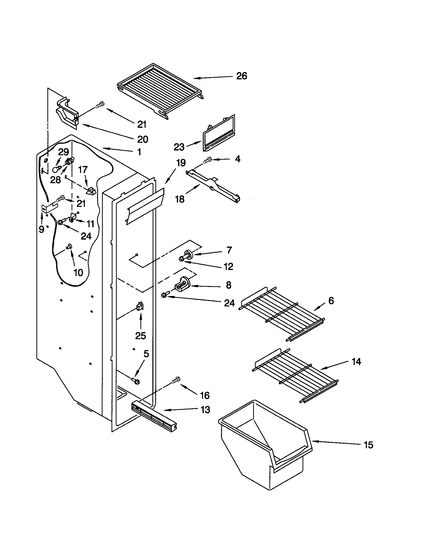 Kenmore 10650522100 freezer liner diagram