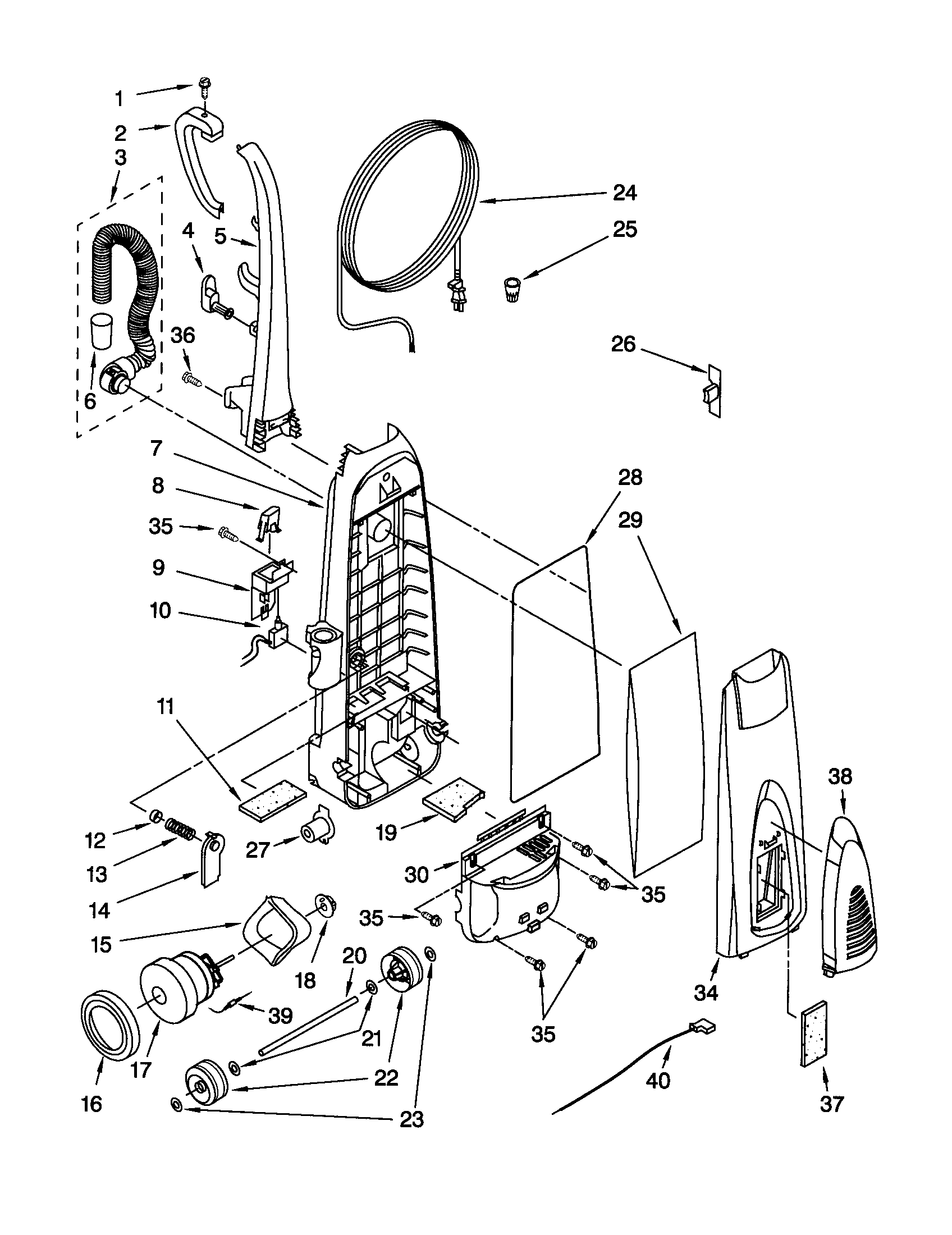 Kenmore 11631199100 dust compartment and motor diagram