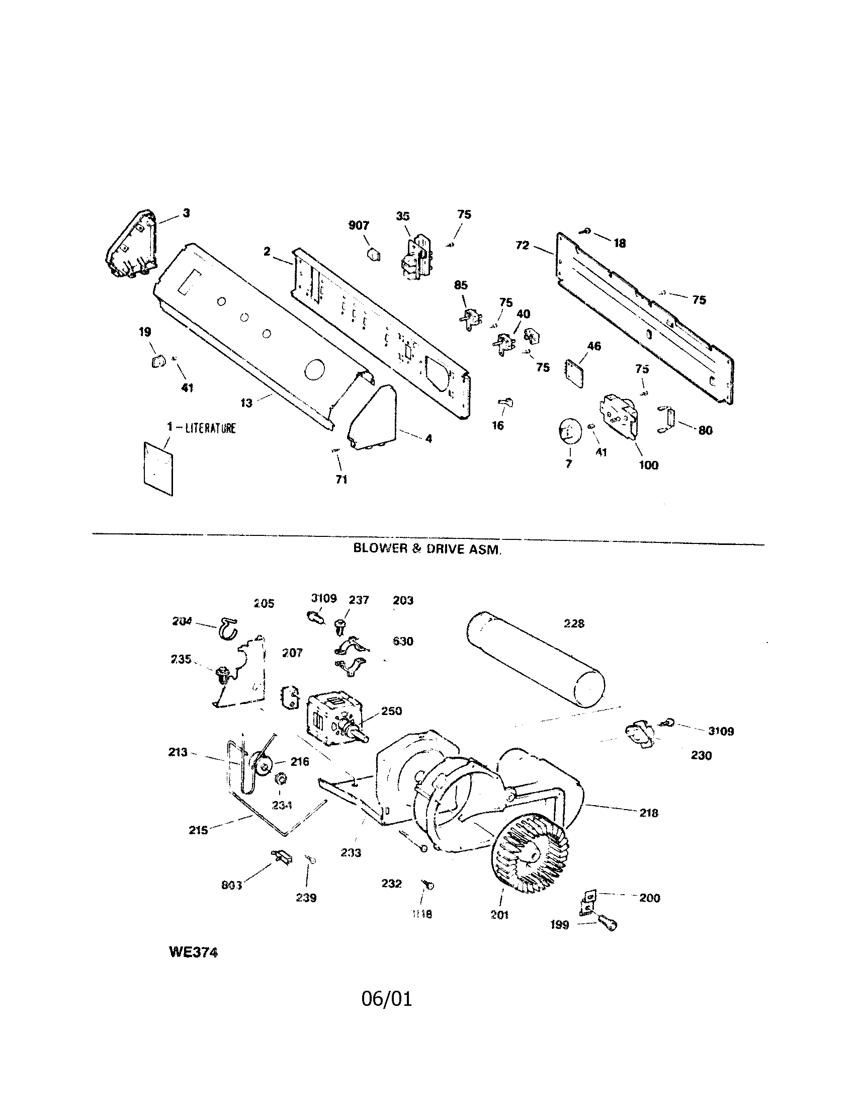 GE DDE8200RCM backsplash/blower and drive diagram