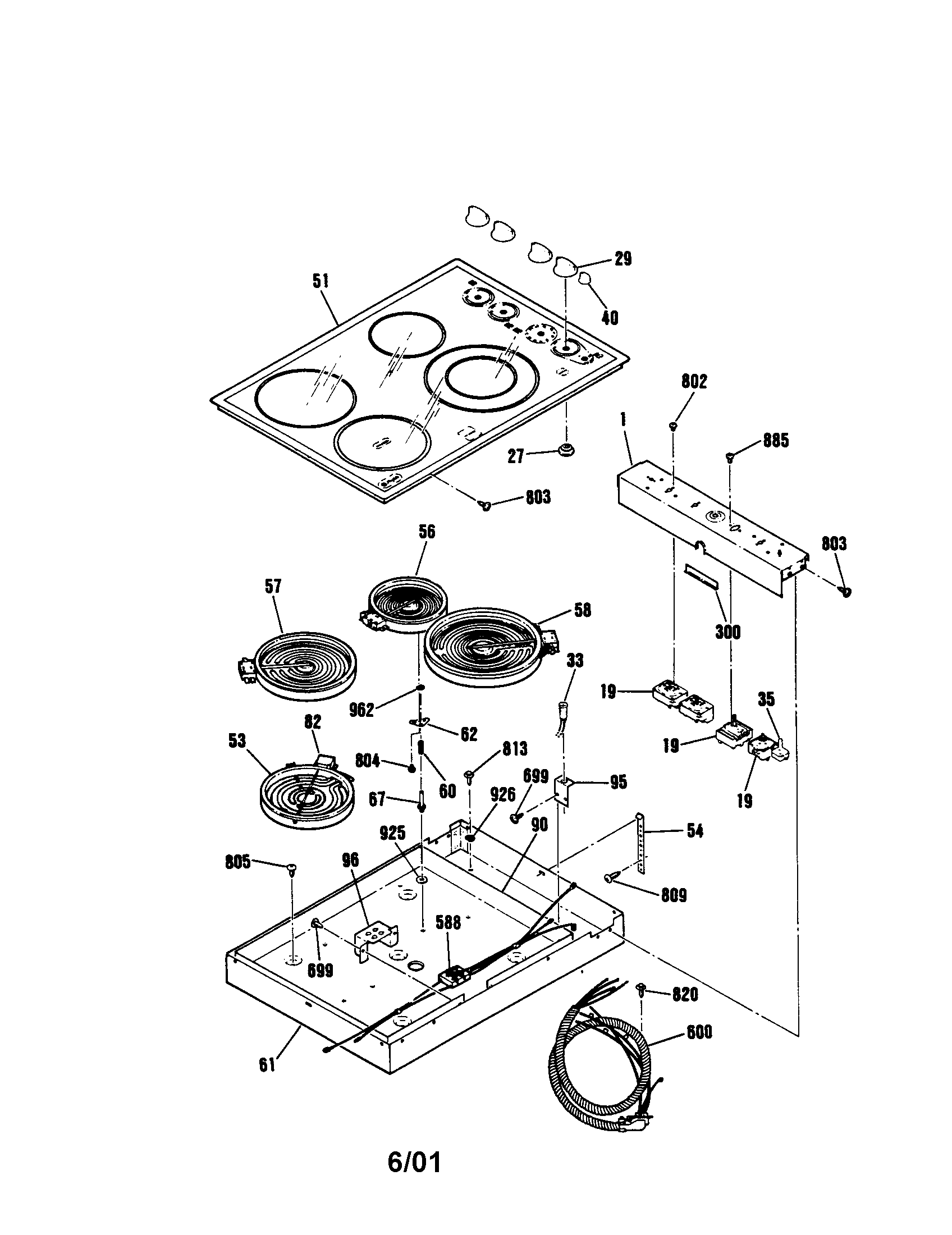 GE JP360BV1BB cooktop diagram