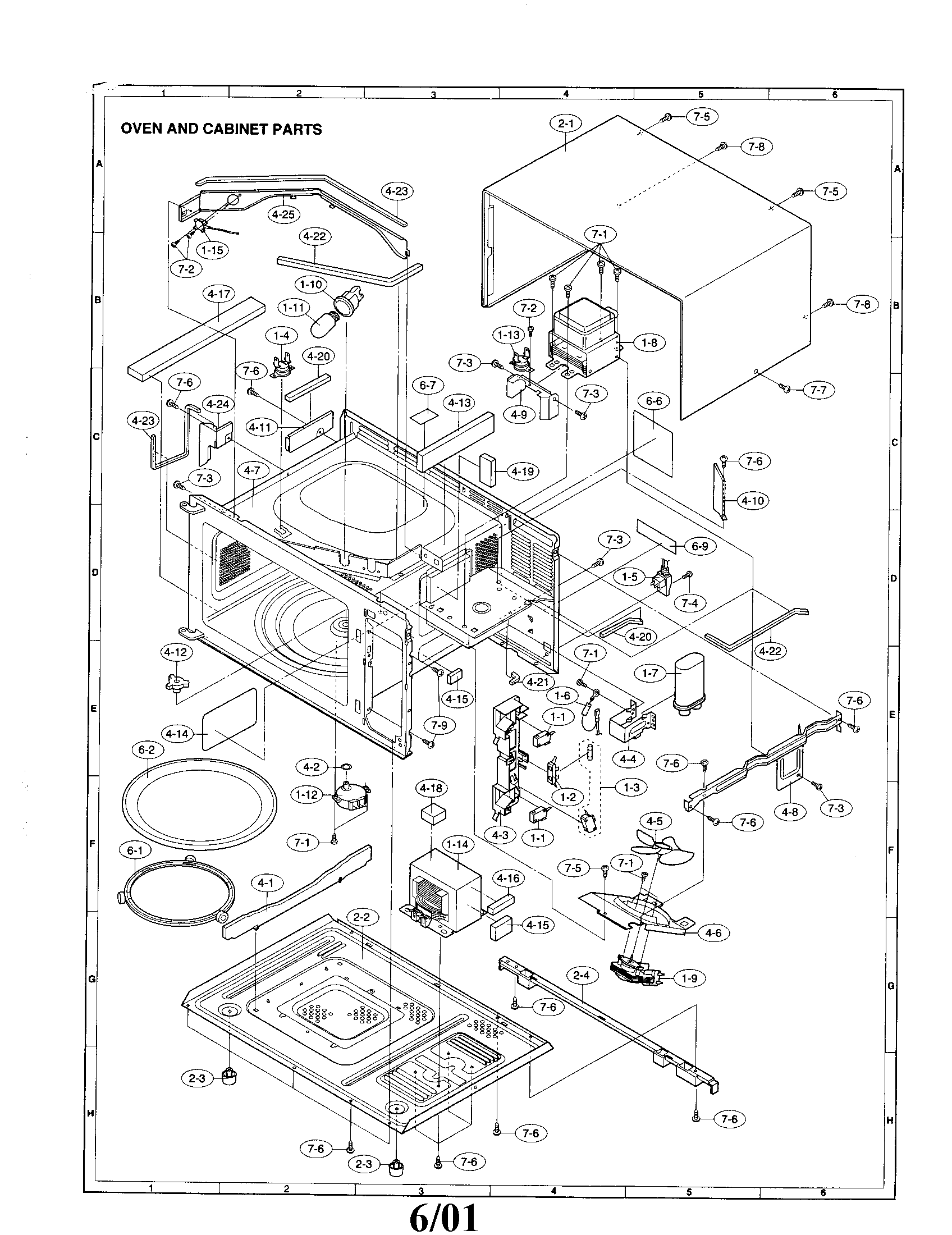 Sharp R-320DQ oven and cabinet parts diagram