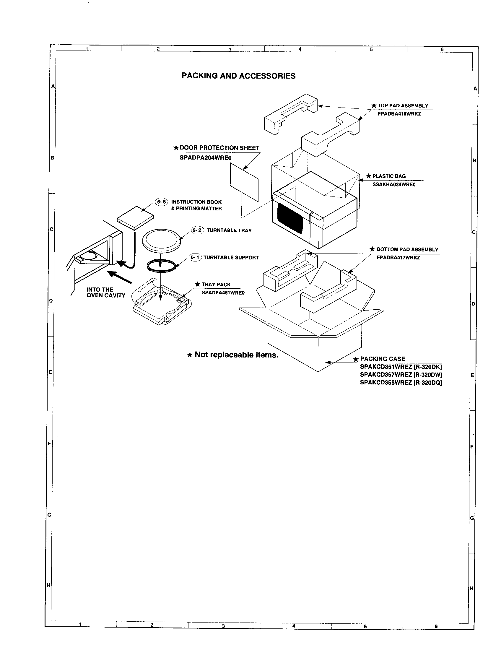 Sharp R-320DQ packing and accessories diagram