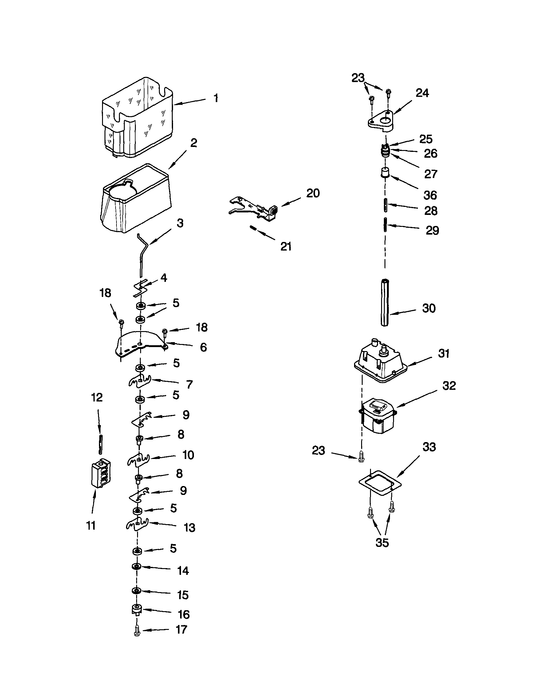 Kenmore 10652264100 motor and ice container diagram