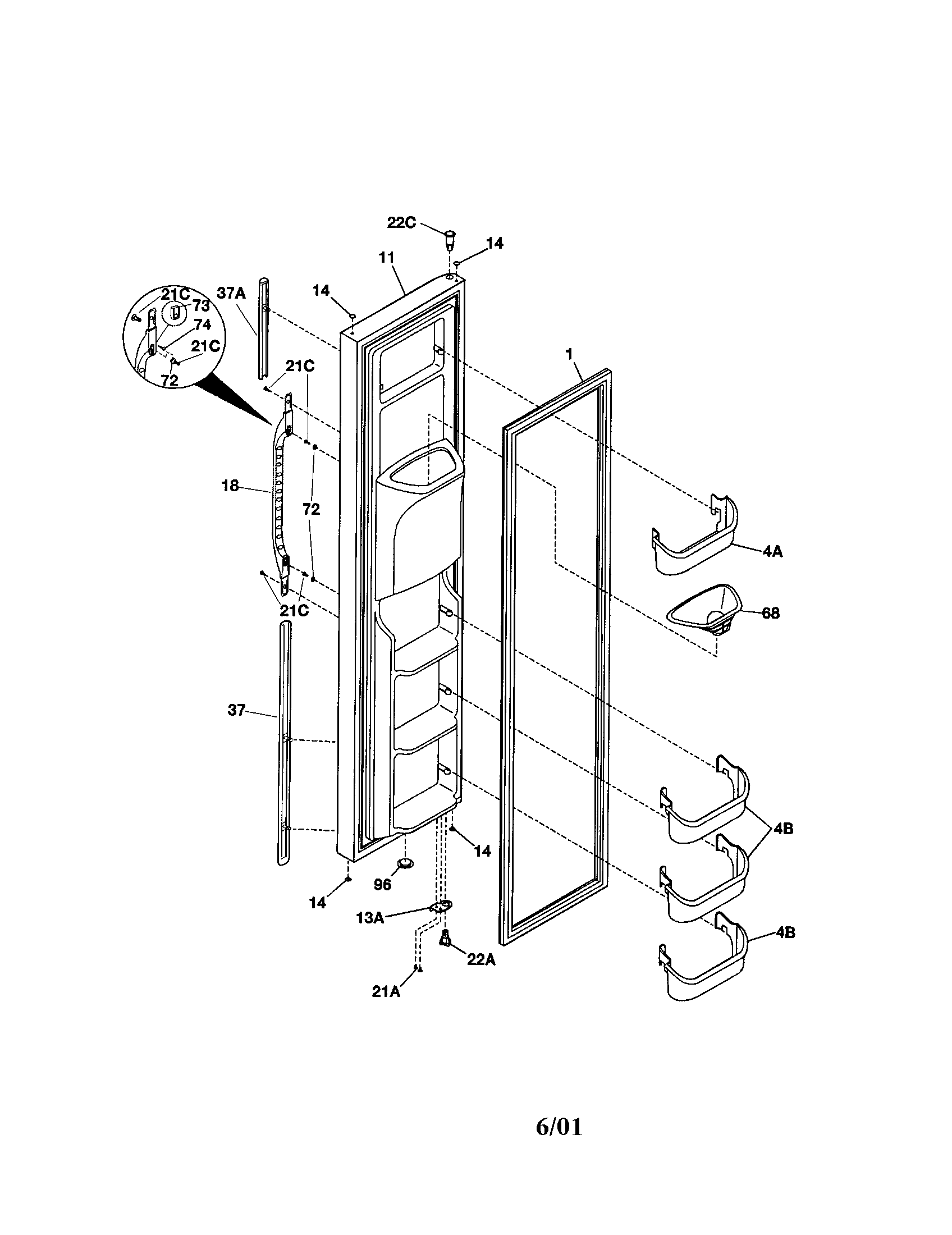 Kenmore 25351622101 freezer door diagram
