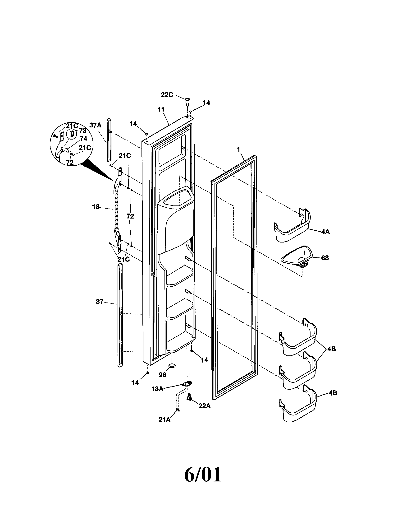 Kenmore 25351232102 freezer door diagram