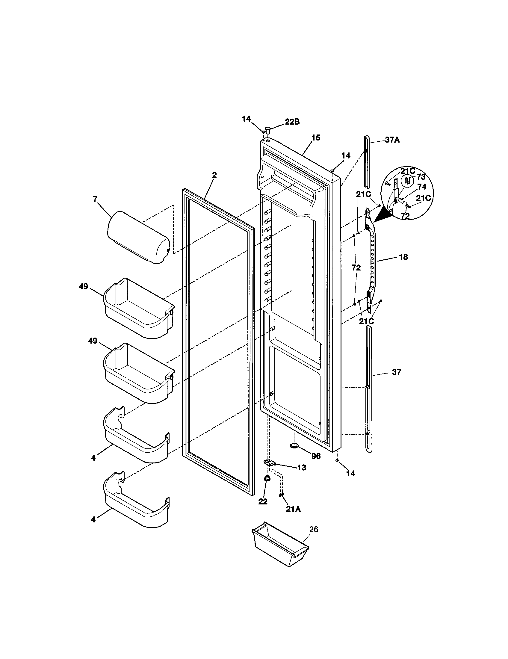 Kenmore 25351232102 refrigerator door diagram