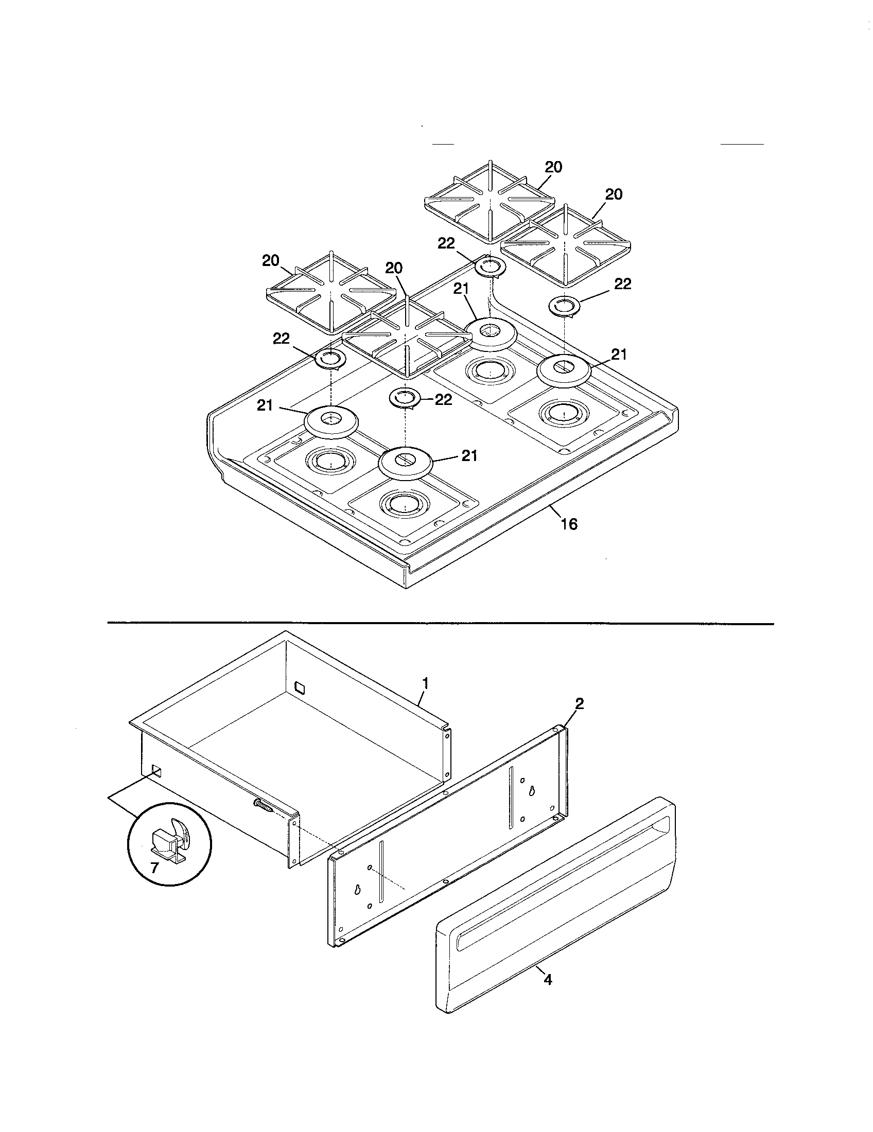 Frigidaire FGFB64CJSA top/drawer diagram