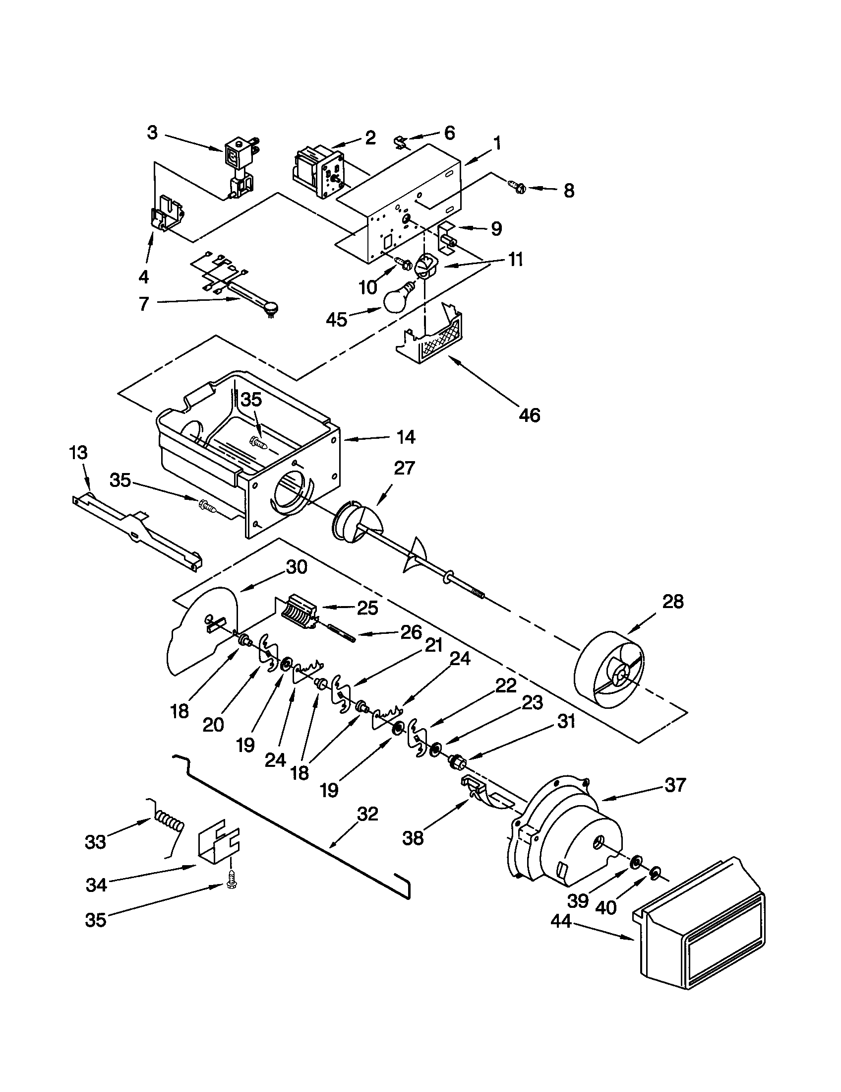Kenmore 10651049100 motor and ice container diagram