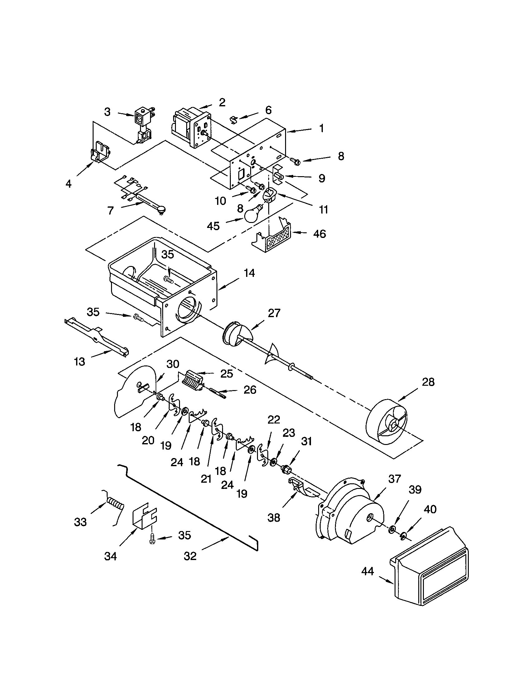 Kenmore 10652234101 motor and ice container diagram