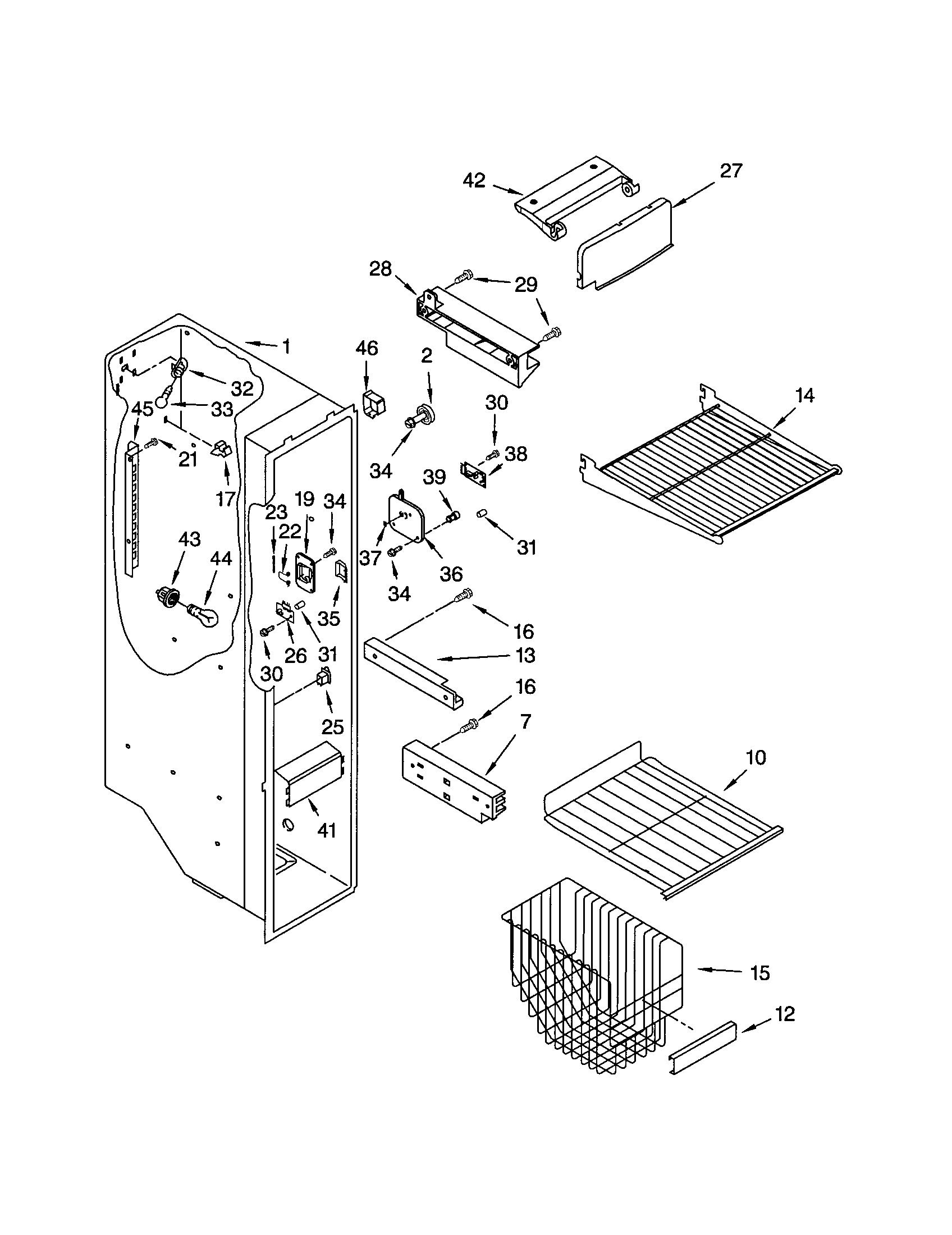 Kenmore 10651259101 freezer liner diagram