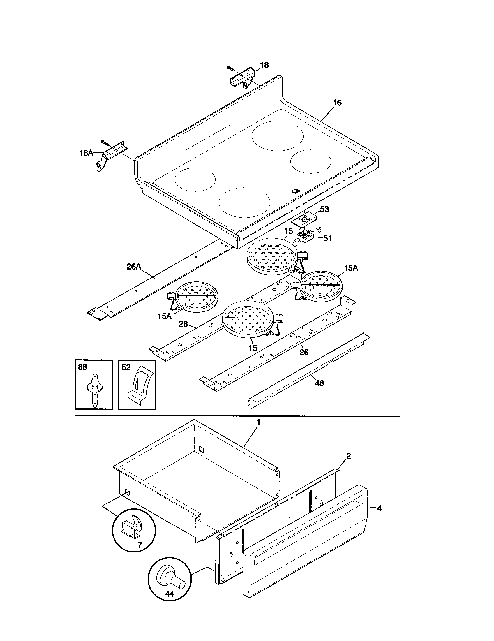 Frigidaire FEFS68CJTA top/drawer diagram