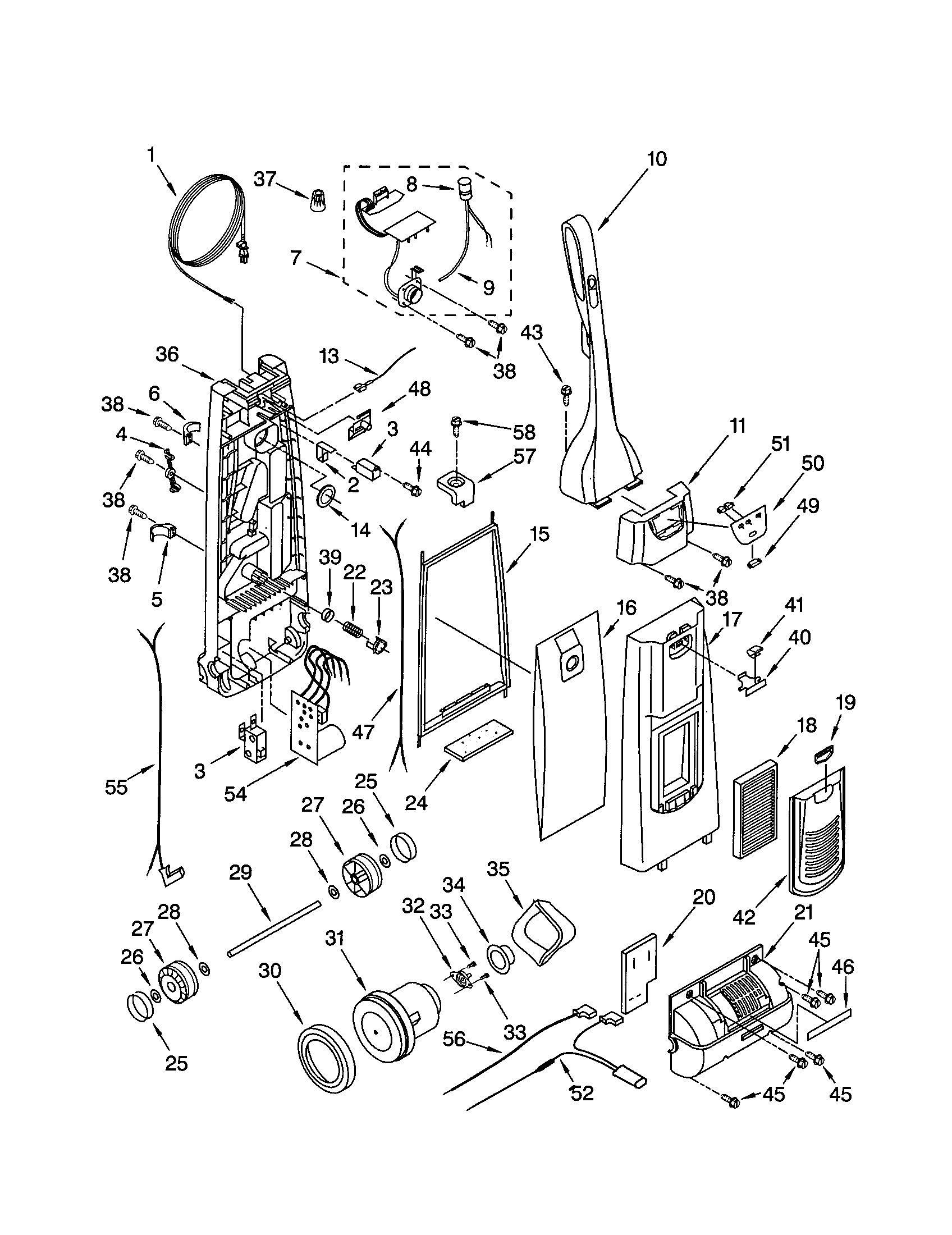 Kenmore 11631912100 dust compartment and motor diagram