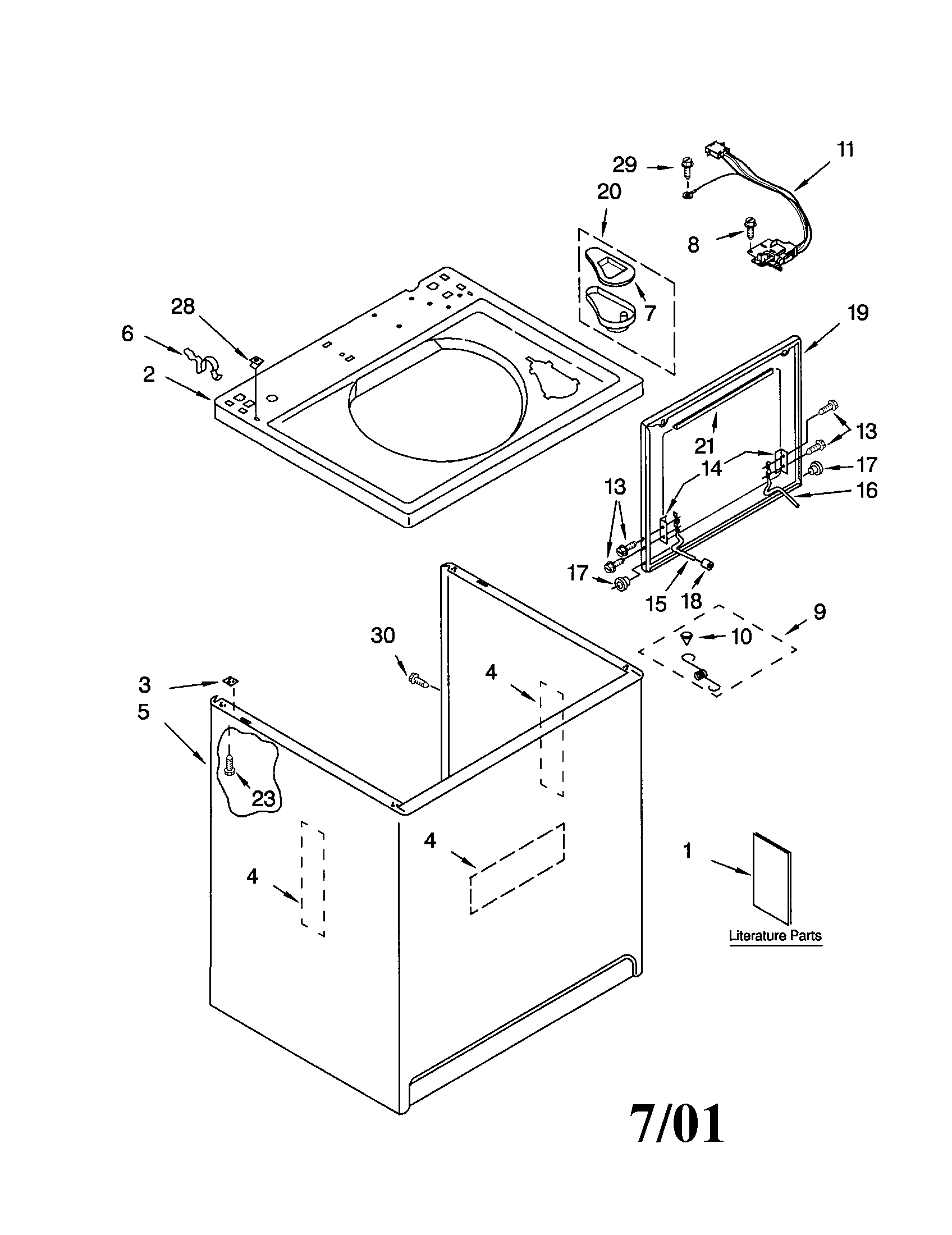 Kenmore 11020952994 top and cabinet diagram