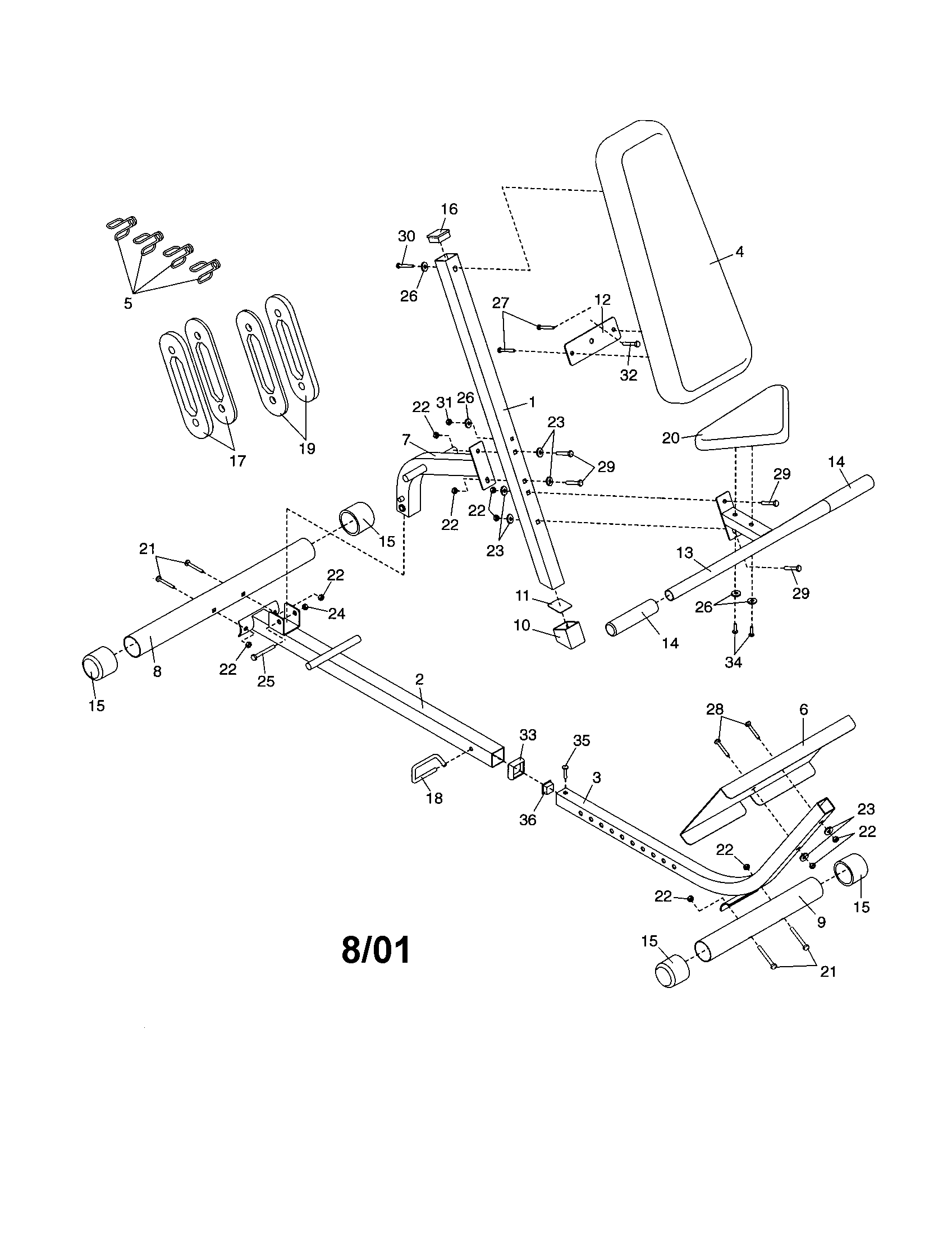 Weider WEBE06010 frame assembly diagram