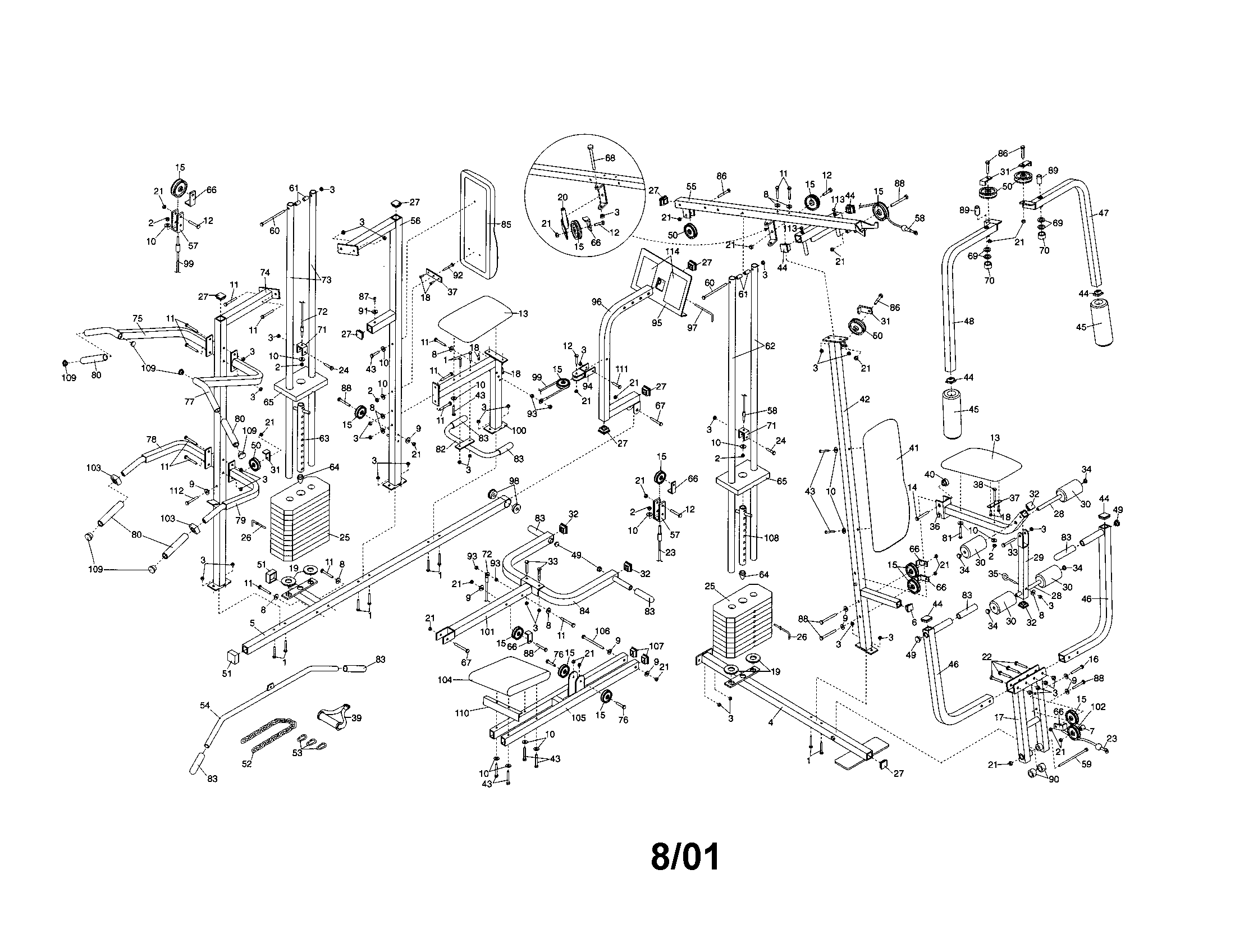 Weider WESY49310 frame assembly diagram