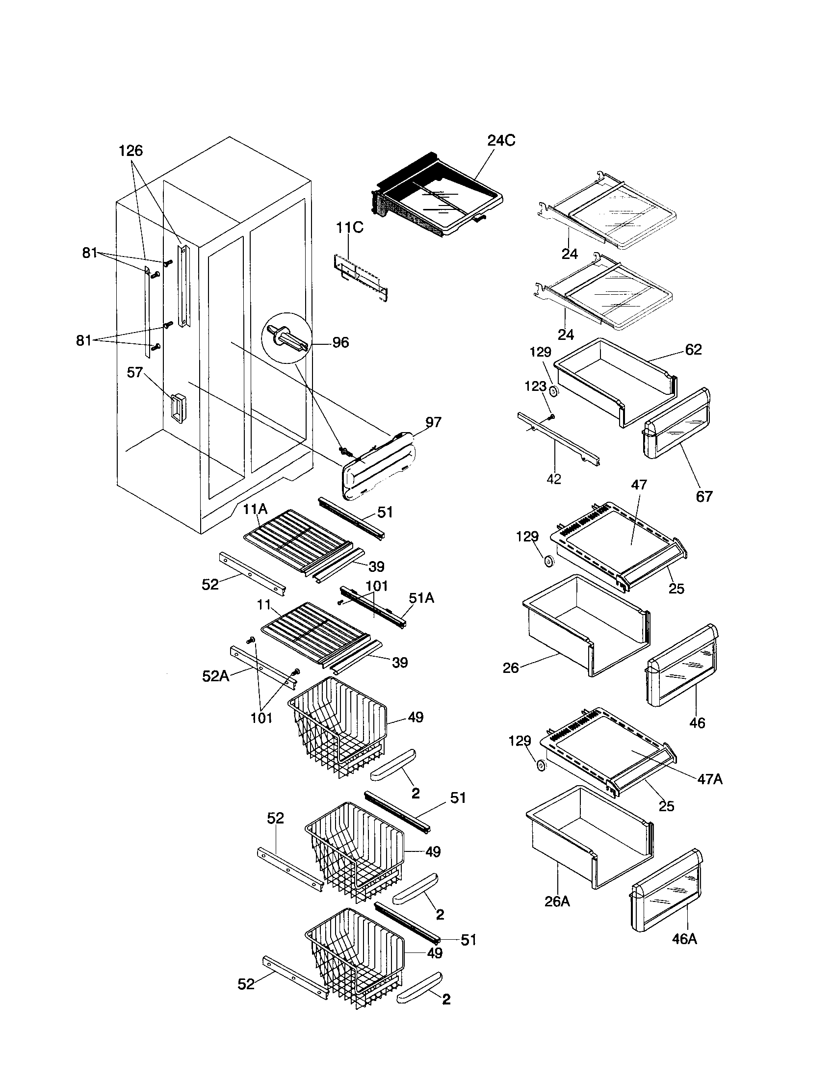 Frigidaire FRS26ZGHD1 shelves diagram